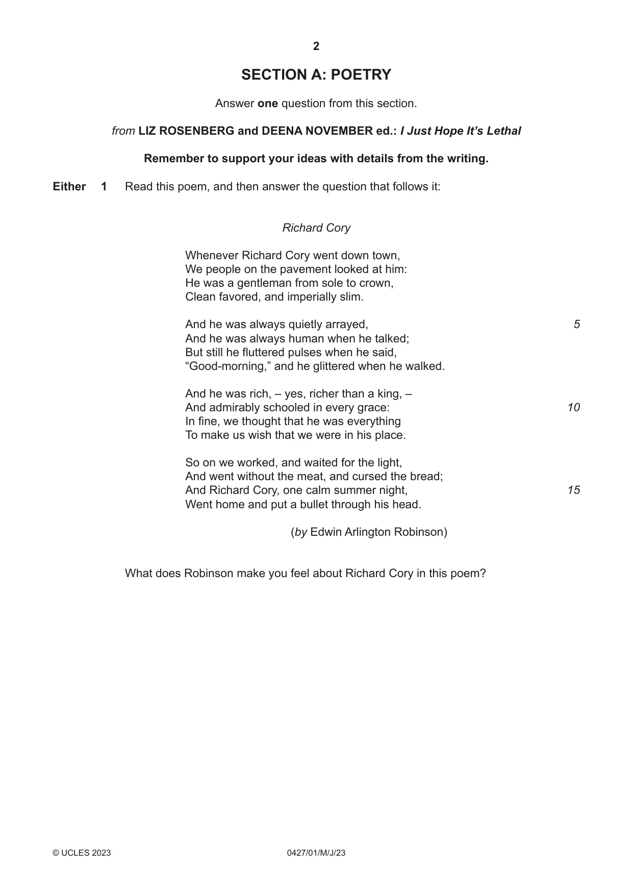 Cambridge IGCSE English - Literature (BES) 0427 2023 May/June Paper 1 · Variant 0 question paper, page 2 of 16