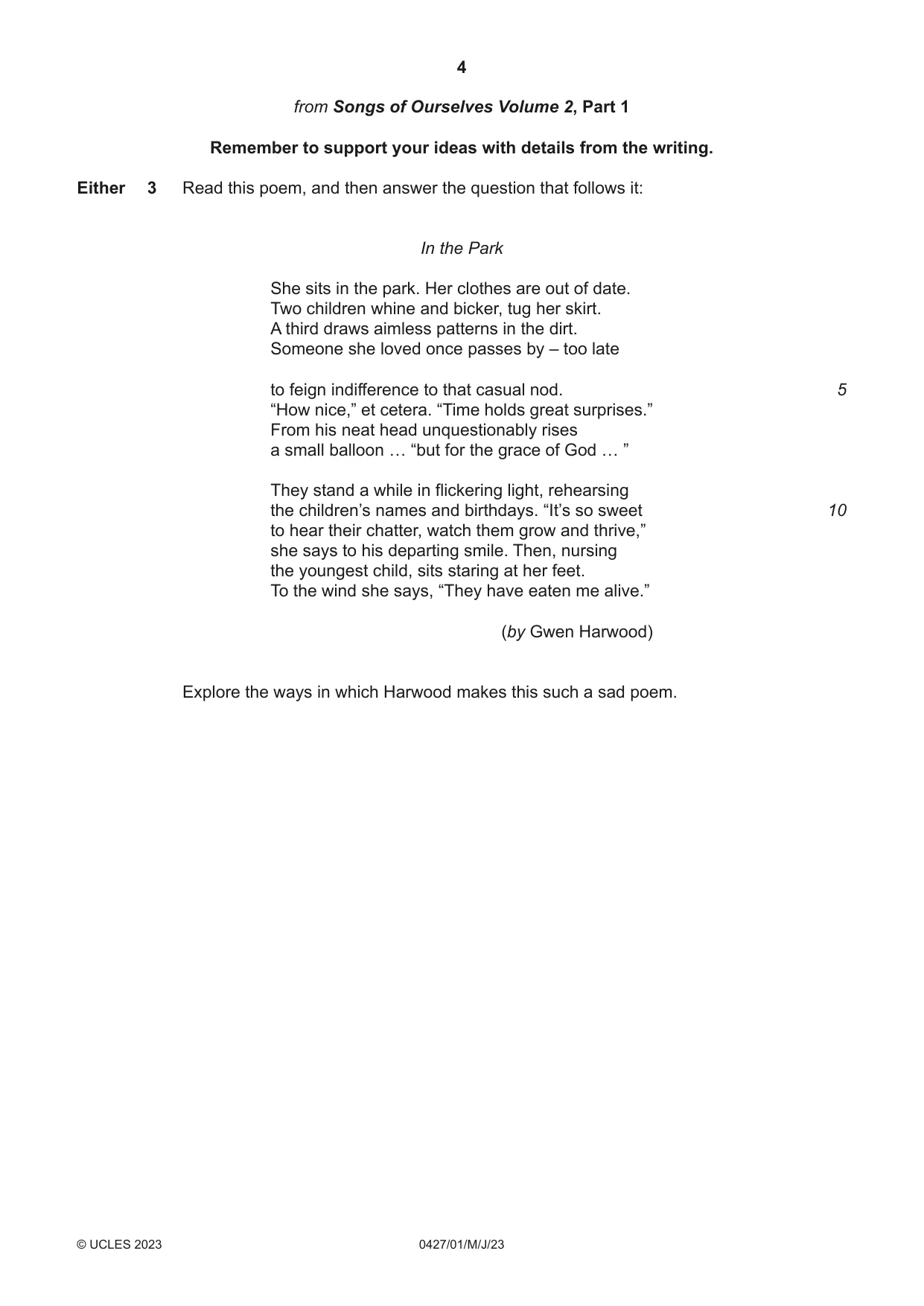 Cambridge IGCSE English - Literature (BES) 0427 2023 May/June Paper 1 · Variant 0 question paper, page 4 of 16