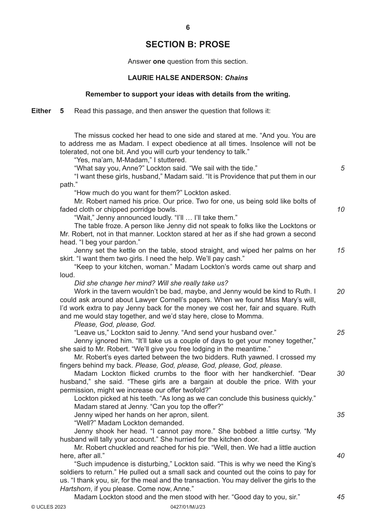 Cambridge IGCSE English - Literature (BES) 0427 2023 May/June Paper 1 · Variant 0 question paper, page 6 of 16