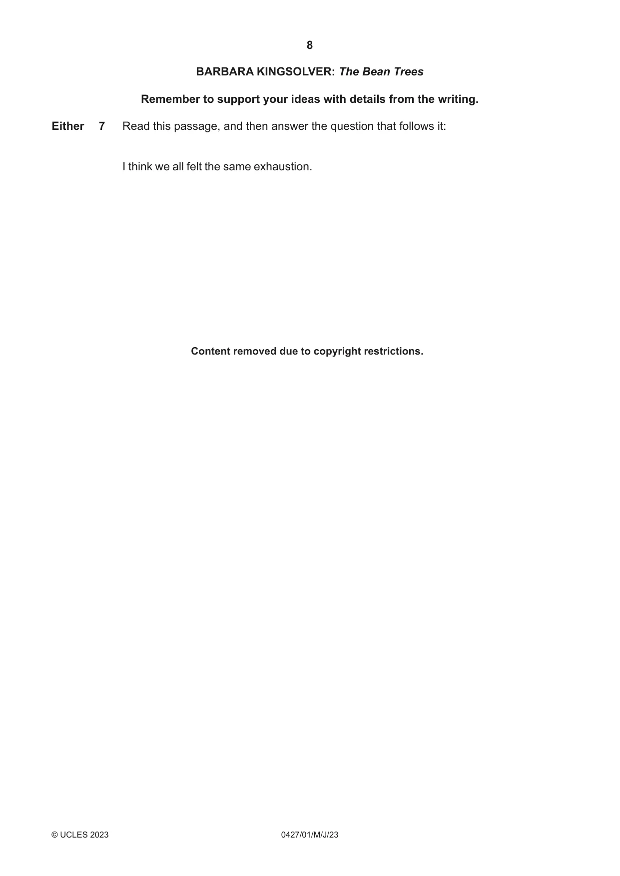 Cambridge IGCSE English - Literature (BES) 0427 2023 May/June Paper 1 · Variant 0 question paper, page 8 of 16