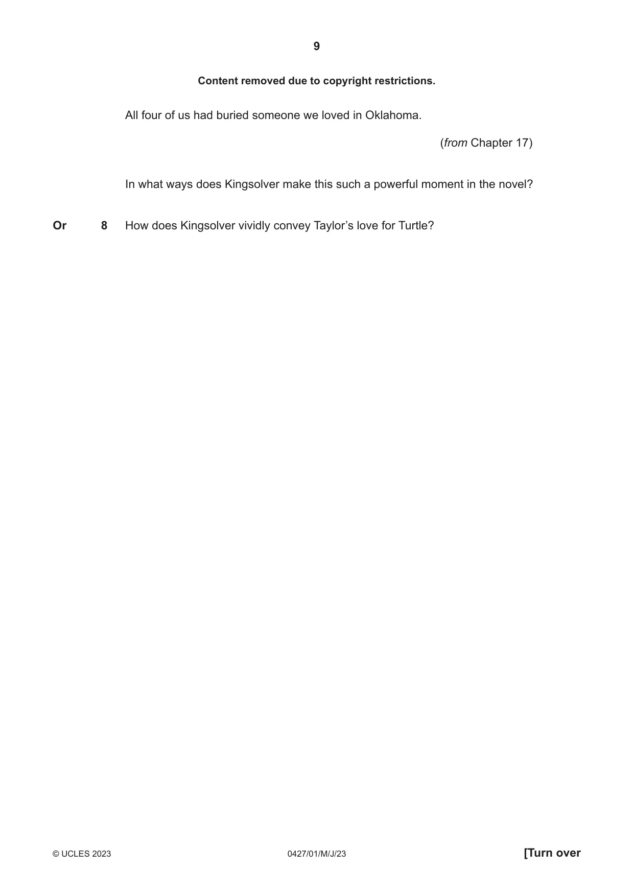 Cambridge IGCSE English - Literature (BES) 0427 2023 May/June Paper 1 · Variant 0 question paper, page 9 of 16