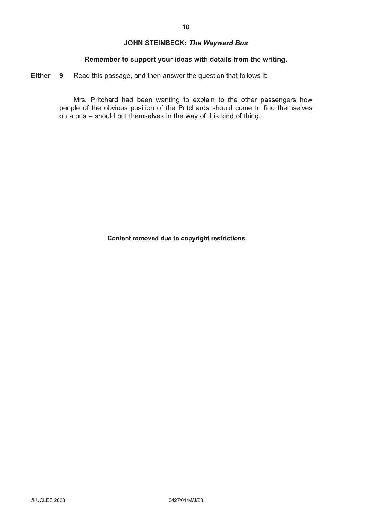 Cambridge IGCSE English - Literature (BES) 0427 2023 May/June Paper 1 · Variant 0 question paper, page 10 of 16