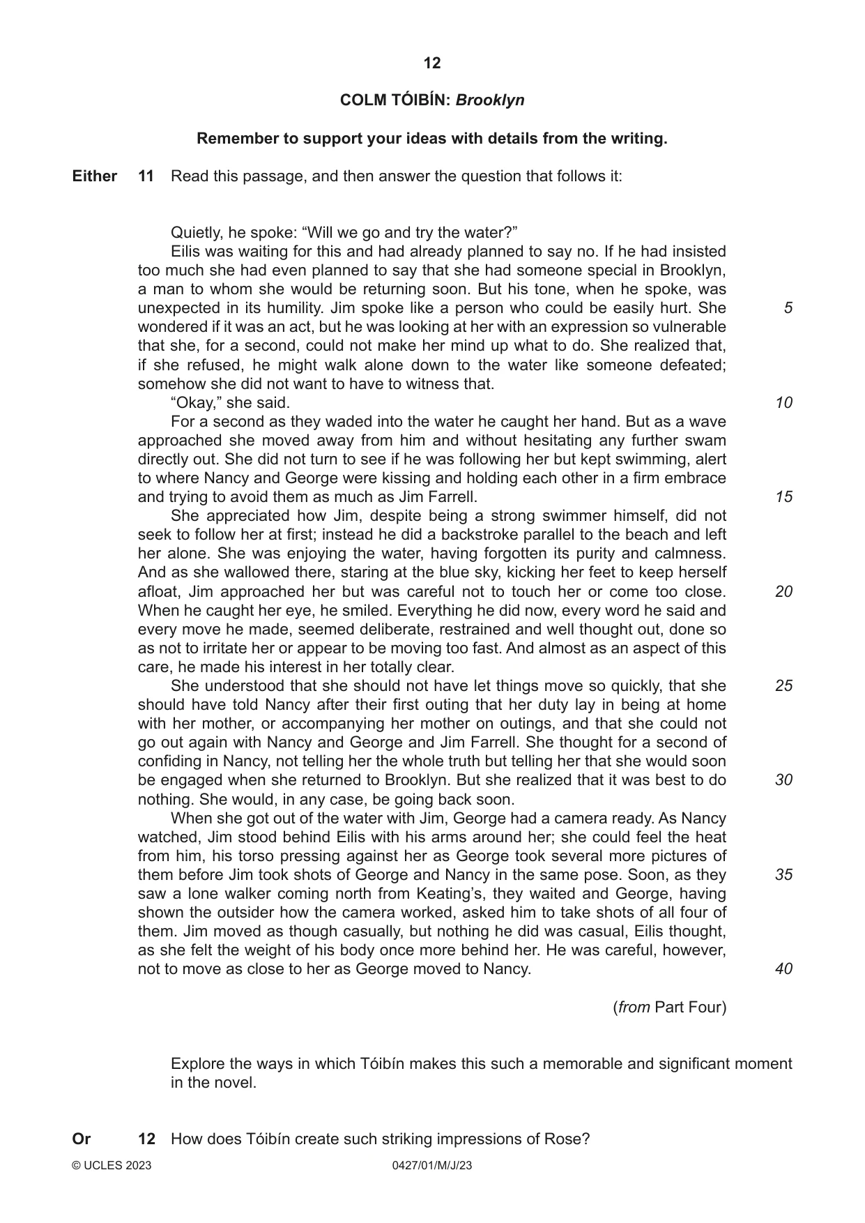 Cambridge IGCSE English - Literature (BES) 0427 2023 May/June Paper 1 · Variant 0 question paper, page 12 of 16