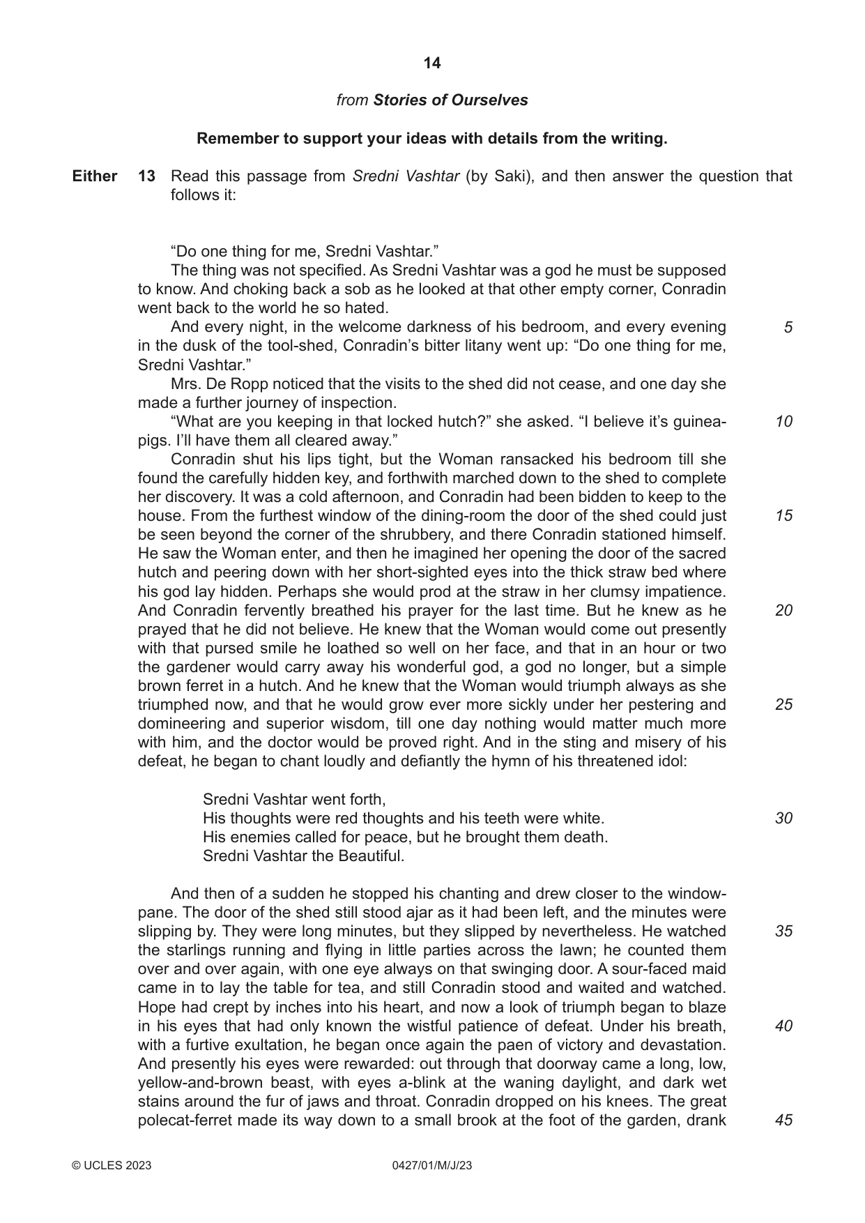 Cambridge IGCSE English - Literature (BES) 0427 2023 May/June Paper 1 · Variant 0 question paper, page 14 of 16