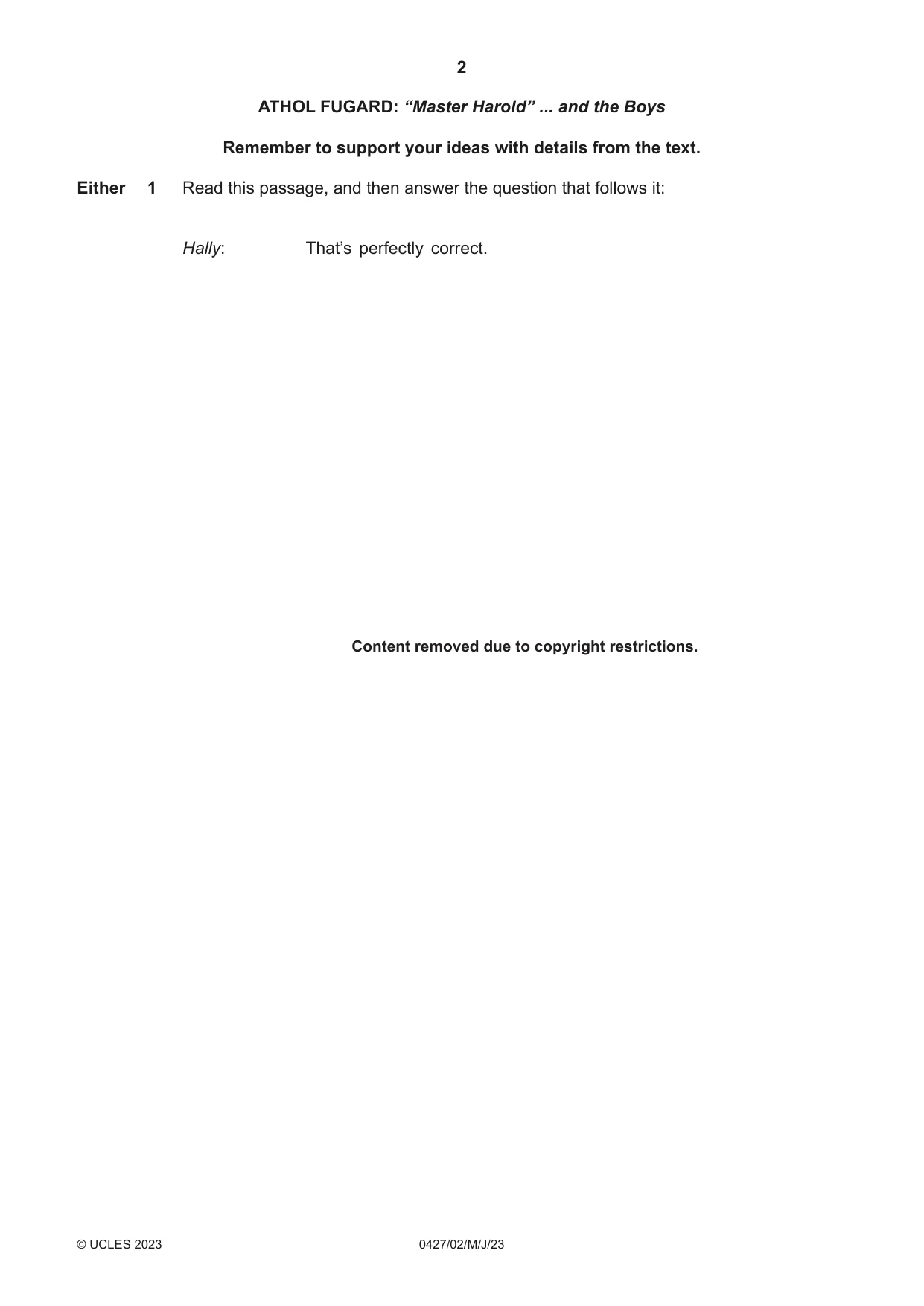 Cambridge IGCSE English - Literature (BES) 0427 2023 May/June Paper 2 · Variant 0 question paper, page 2 of 8