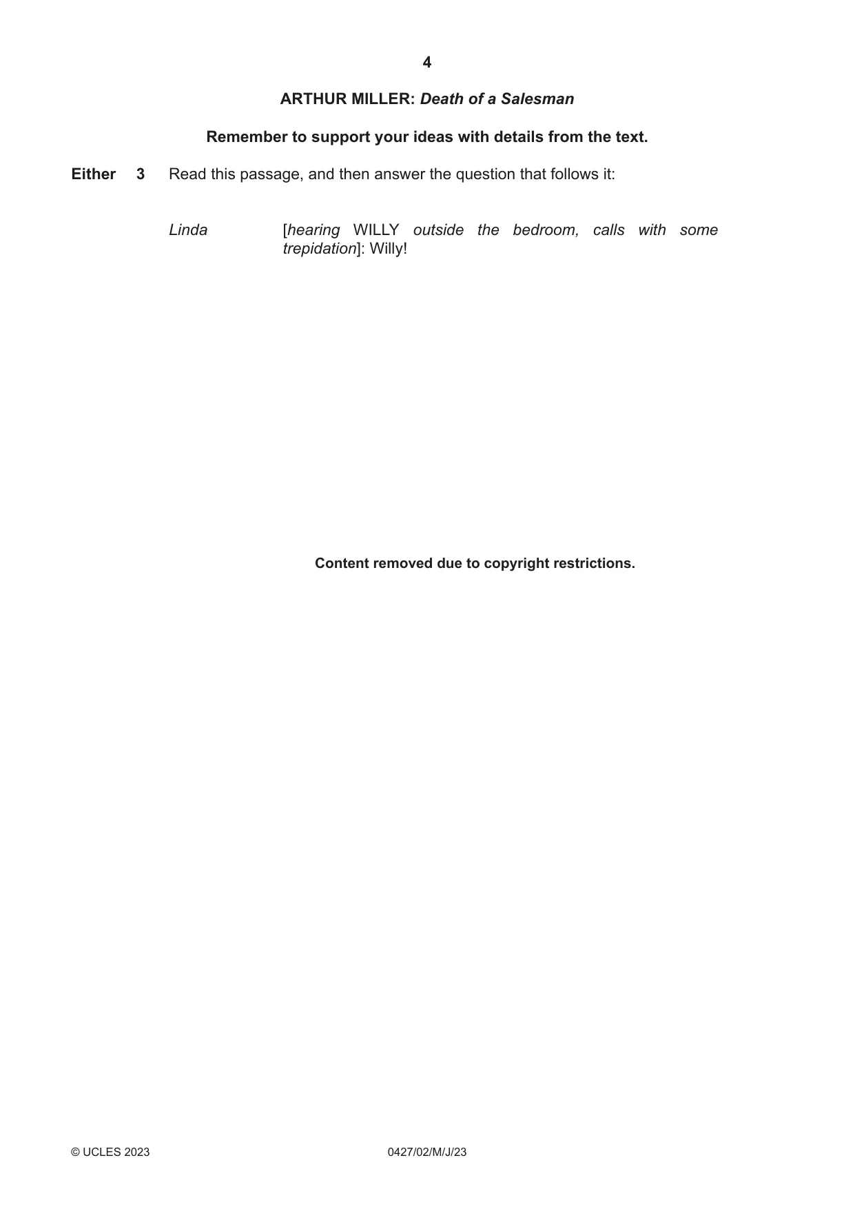 Cambridge IGCSE English - Literature (BES) 0427 2023 May/June Paper 2 · Variant 0 question paper, page 4 of 8