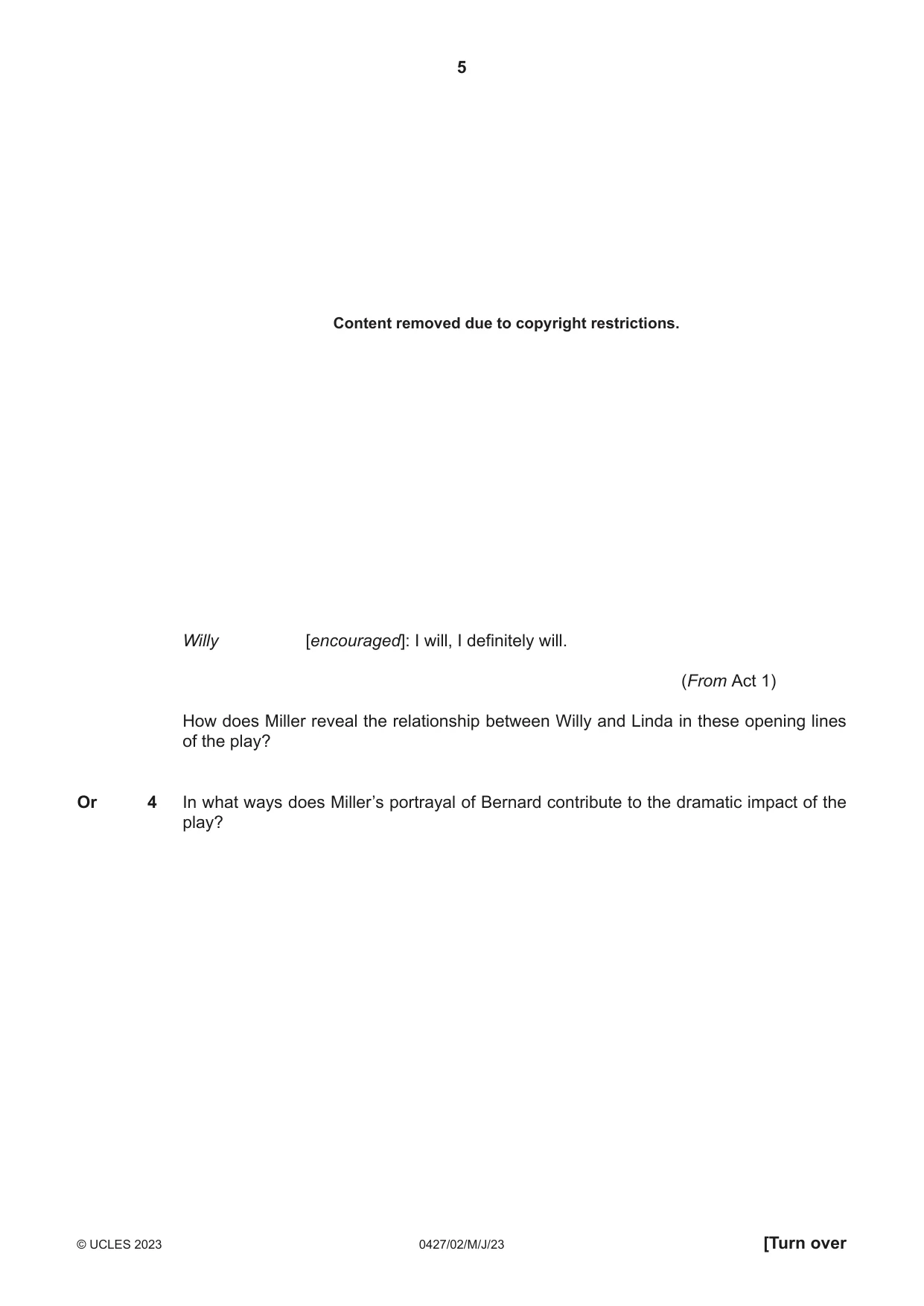 Cambridge IGCSE English - Literature (BES) 0427 2023 May/June Paper 2 · Variant 0 question paper, page 5 of 8