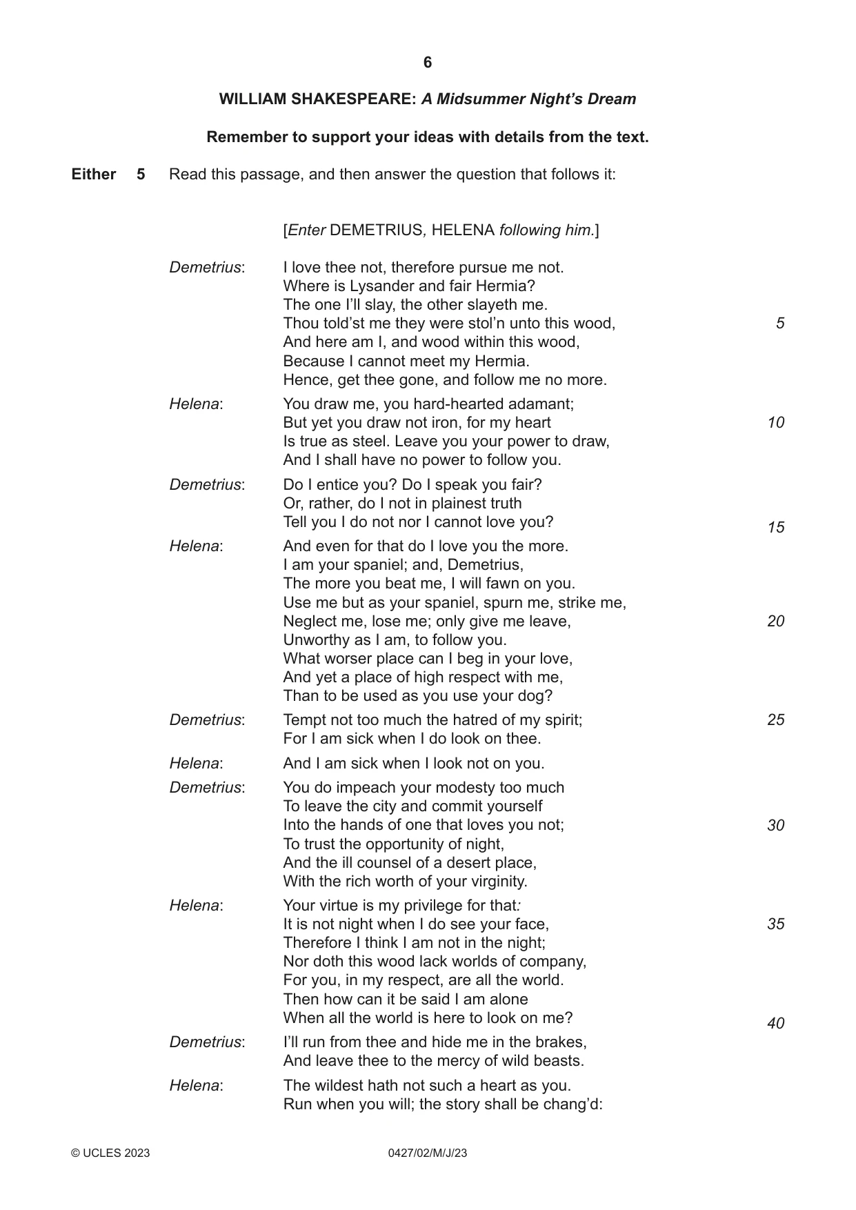 Cambridge IGCSE English - Literature (BES) 0427 2023 May/June Paper 2 · Variant 0 question paper, page 6 of 8