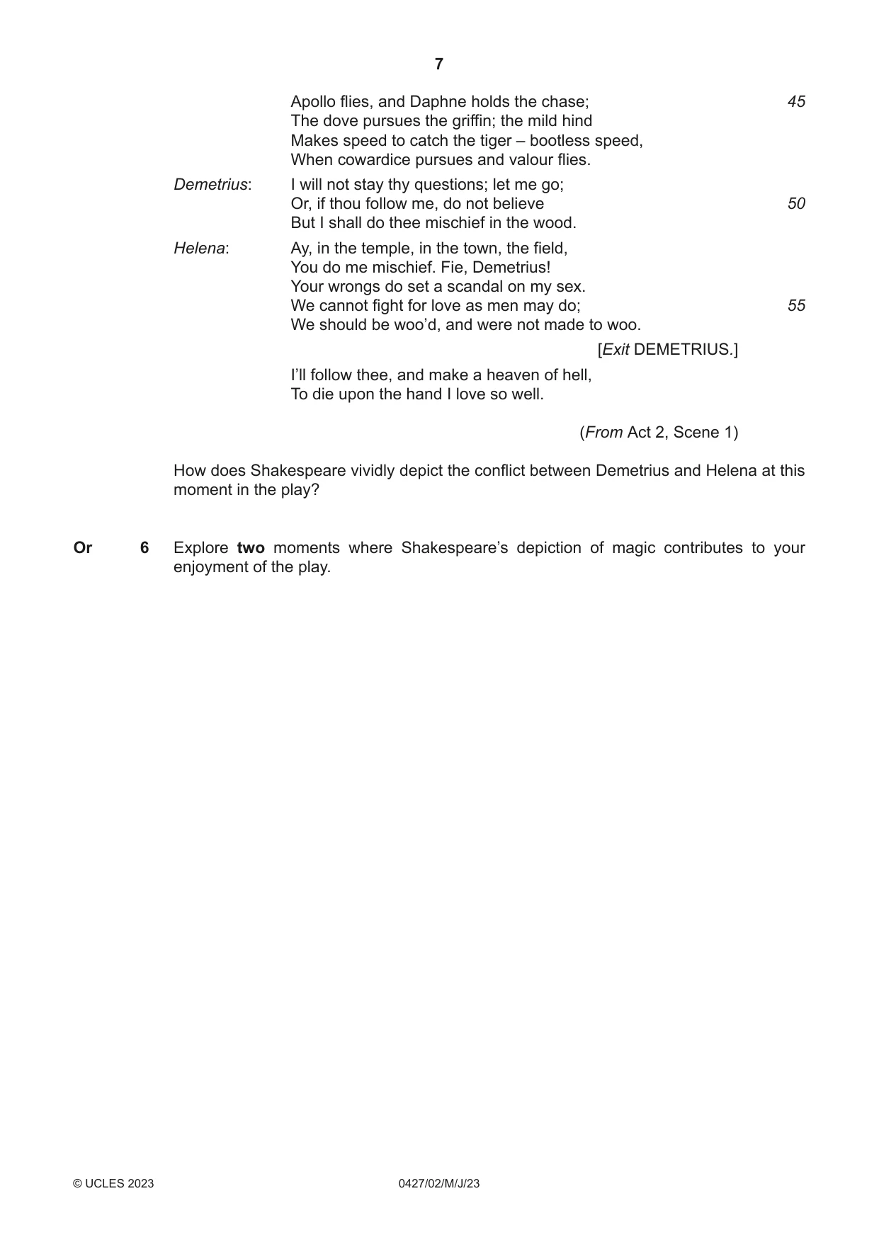 Cambridge IGCSE English - Literature (BES) 0427 2023 May/June Paper 2 · Variant 0 question paper, page 7 of 8