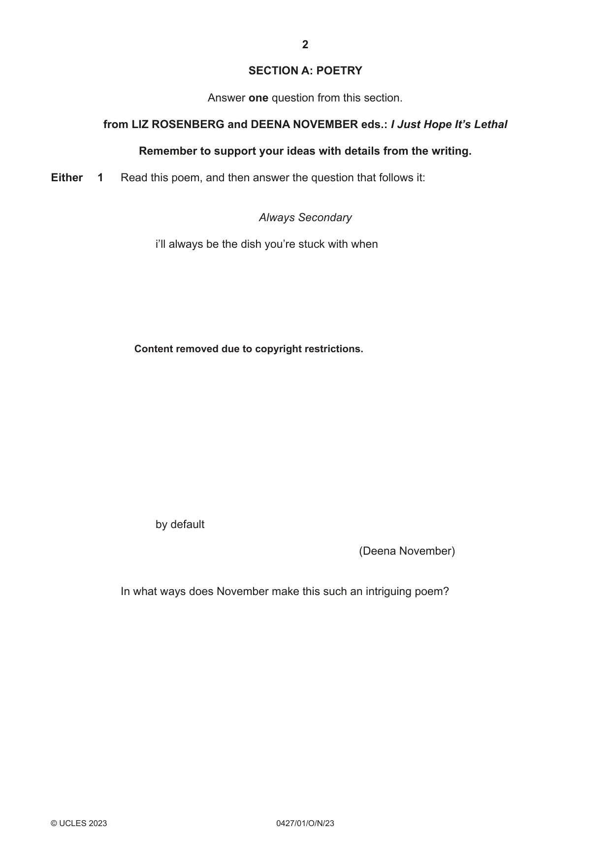 Cambridge IGCSE English - Literature (BES) 0427 2023 Oct/Nov Paper 1 · Variant 0 question paper, page 2 of 16