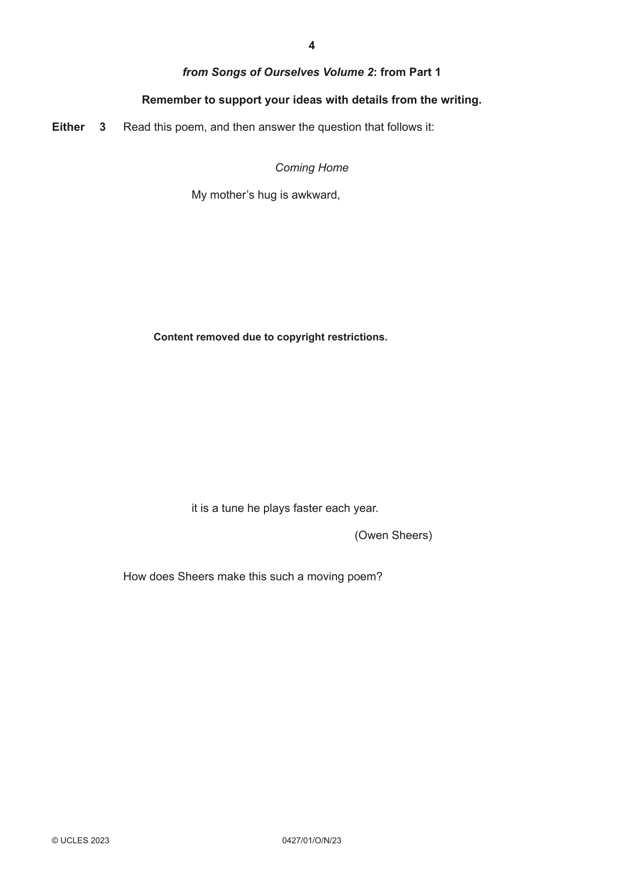 Cambridge IGCSE English - Literature (BES) 0427 2023 Oct/Nov Paper 1 · Variant 0 question paper, page 4 of 16