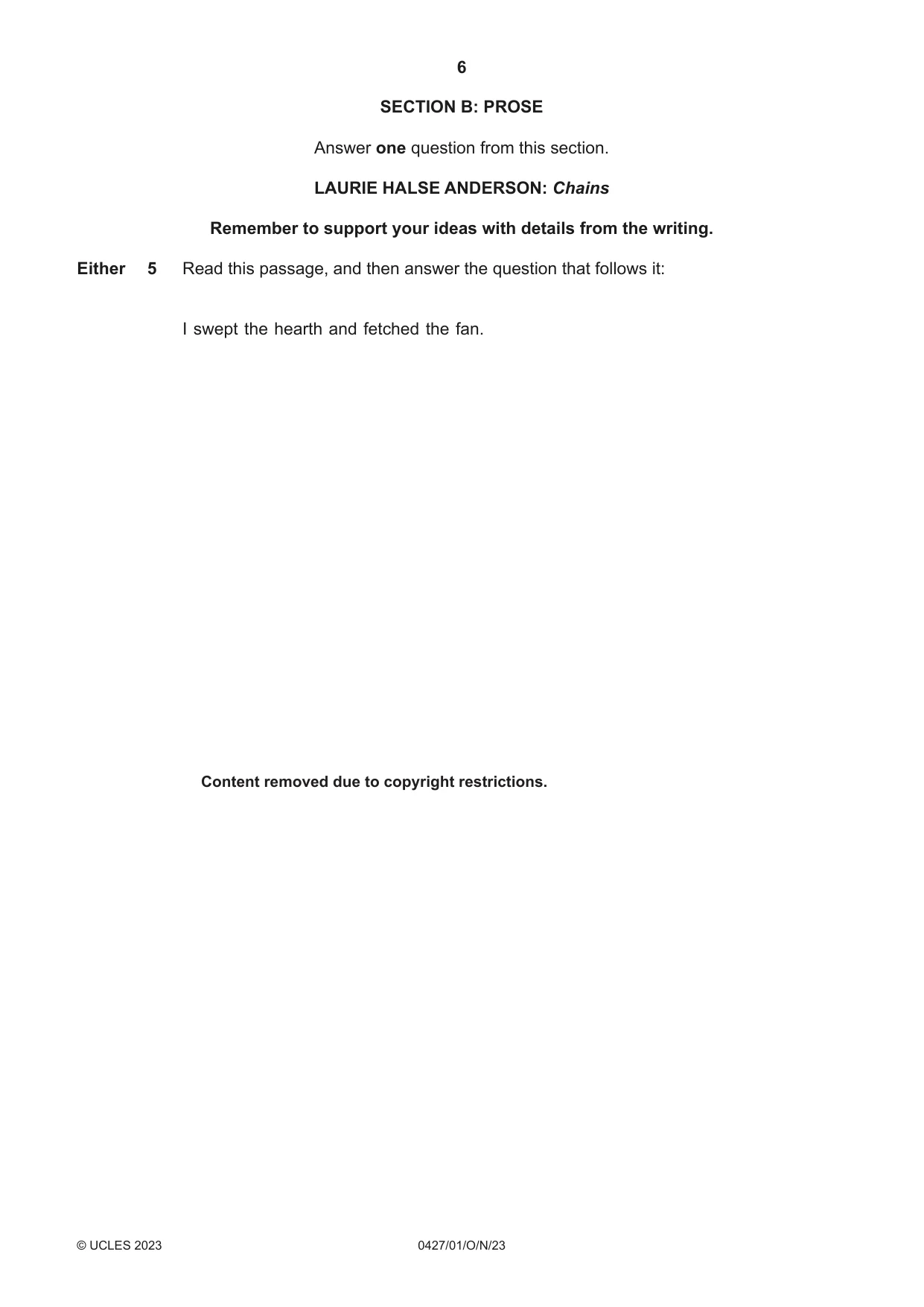 Cambridge IGCSE English - Literature (BES) 0427 2023 Oct/Nov Paper 1 · Variant 0 question paper, page 6 of 16