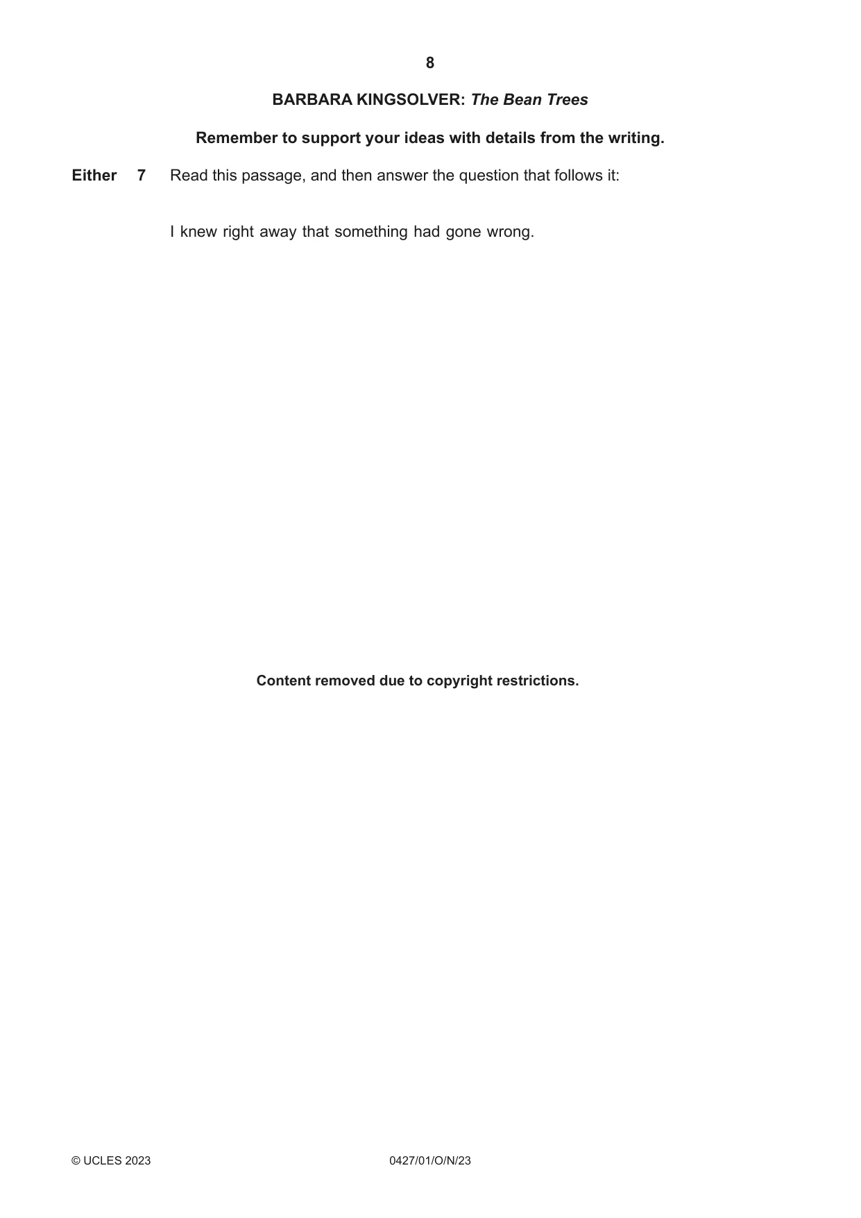 Cambridge IGCSE English - Literature (BES) 0427 2023 Oct/Nov Paper 1 · Variant 0 question paper, page 8 of 16