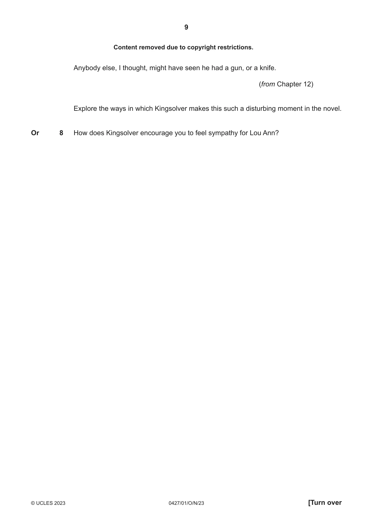 Cambridge IGCSE English - Literature (BES) 0427 2023 Oct/Nov Paper 1 · Variant 0 question paper, page 9 of 16