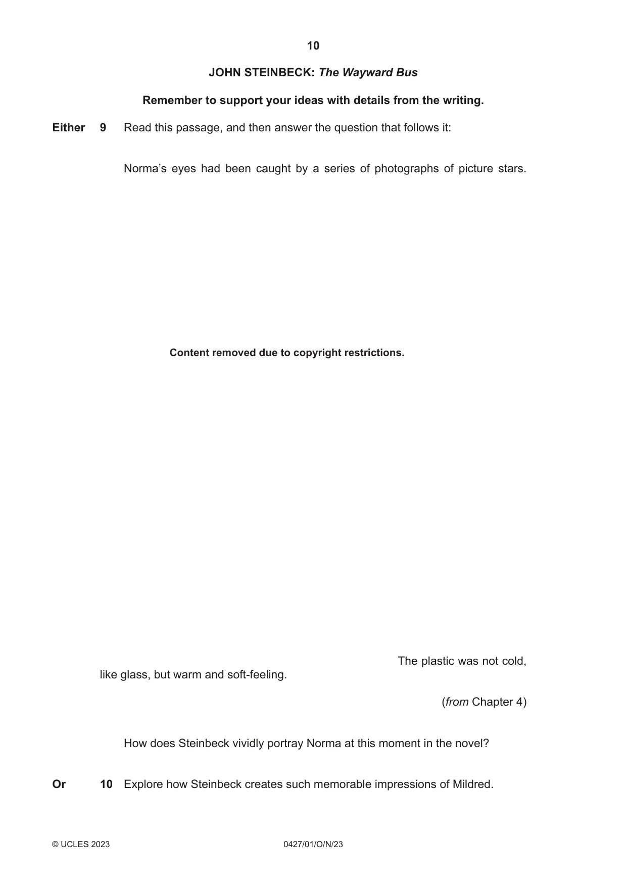 Cambridge IGCSE English - Literature (BES) 0427 2023 Oct/Nov Paper 1 · Variant 0 question paper, page 10 of 16