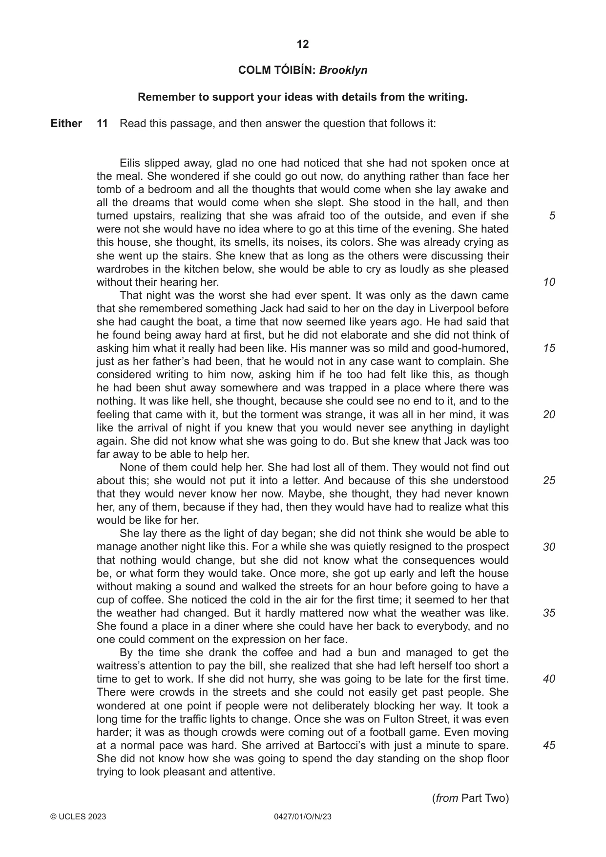 Cambridge IGCSE English - Literature (BES) 0427 2023 Oct/Nov Paper 1 · Variant 0 question paper, page 12 of 16