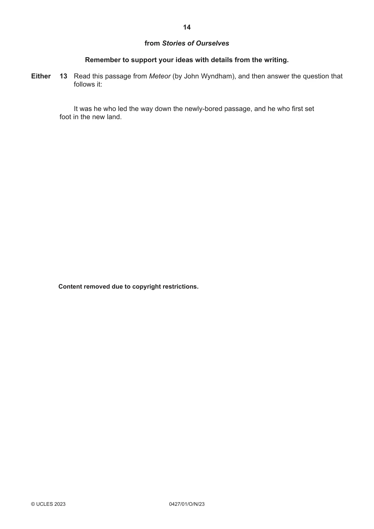 Cambridge IGCSE English - Literature (BES) 0427 2023 Oct/Nov Paper 1 · Variant 0 question paper, page 14 of 16