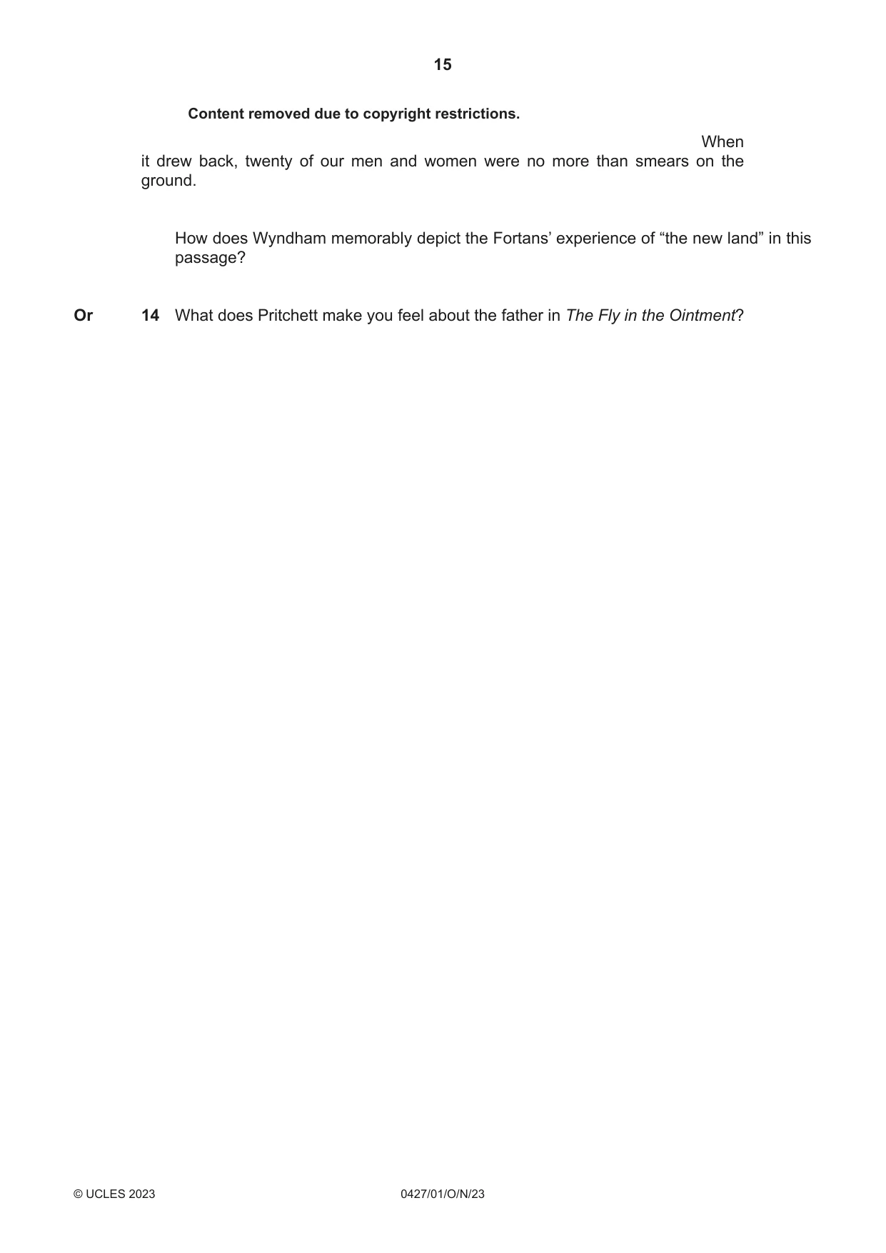 Cambridge IGCSE English - Literature (BES) 0427 2023 Oct/Nov Paper 1 · Variant 0 question paper, page 15 of 16