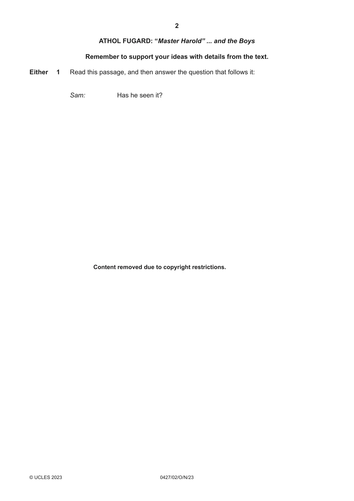 Cambridge IGCSE English - Literature (BES) 0427 2023 Oct/Nov Paper 2 · Variant 0 question paper, page 2 of 8