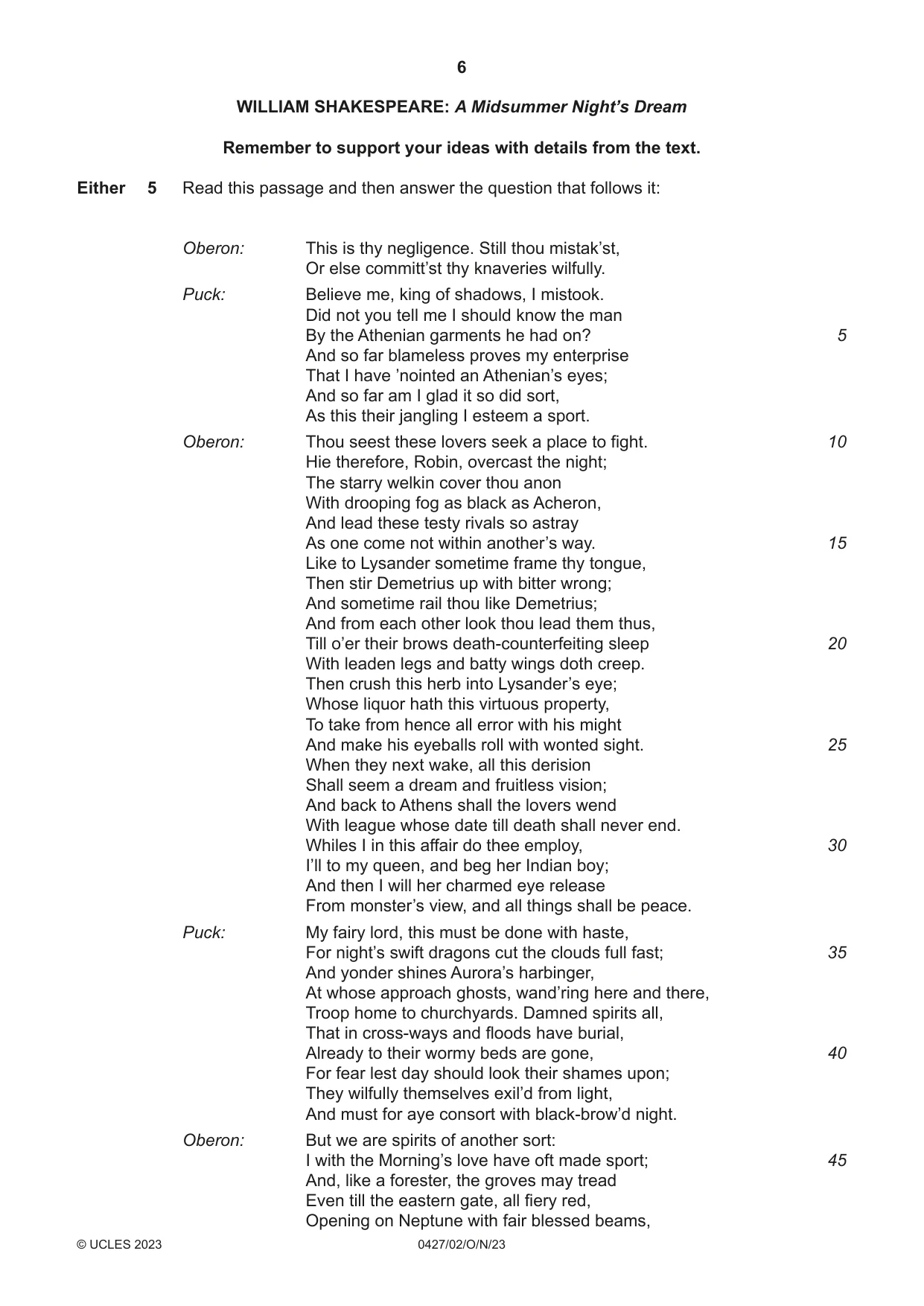 Cambridge IGCSE English - Literature (BES) 0427 2023 Oct/Nov Paper 2 · Variant 0 question paper, page 6 of 8