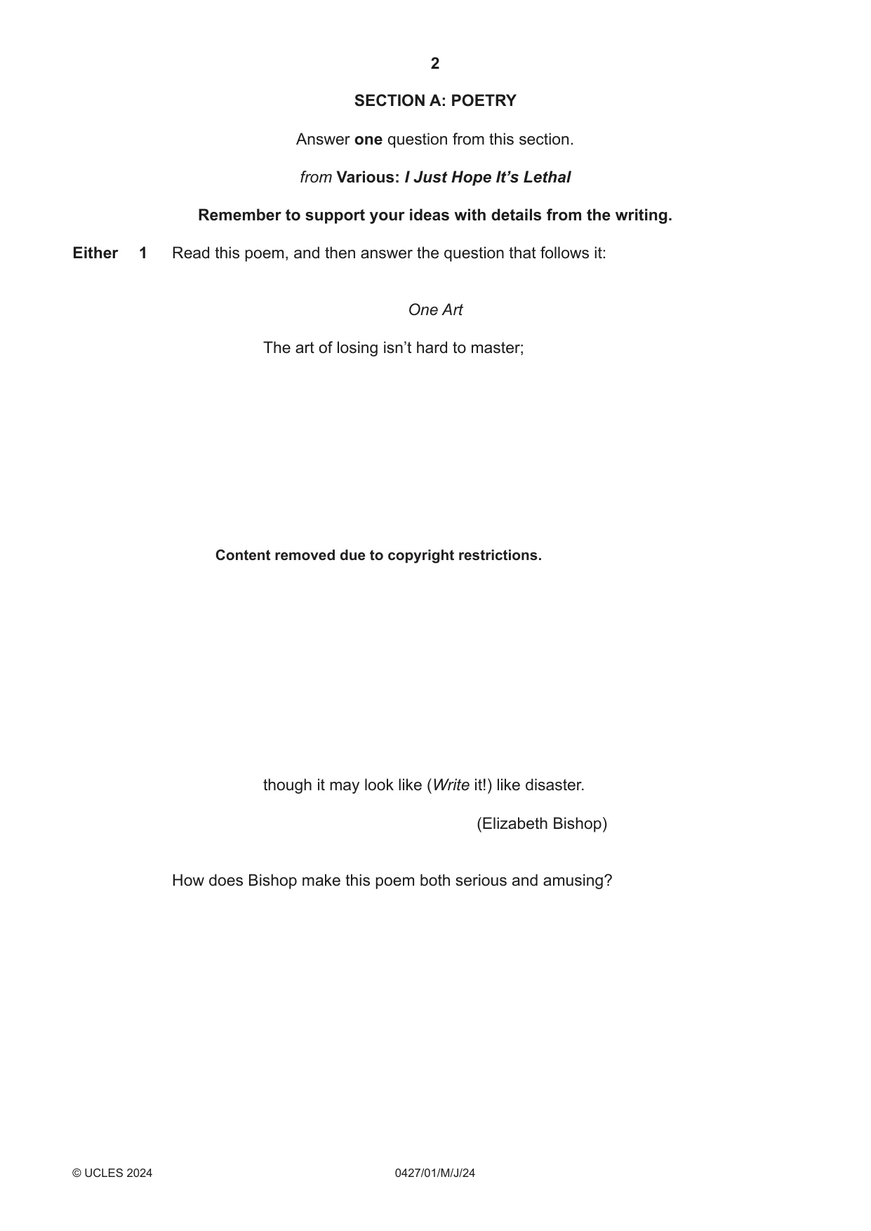 Cambridge IGCSE English - Literature (BES) 0427 2024 May/June Paper 1 · Variant 0 question paper, page 2 of 16