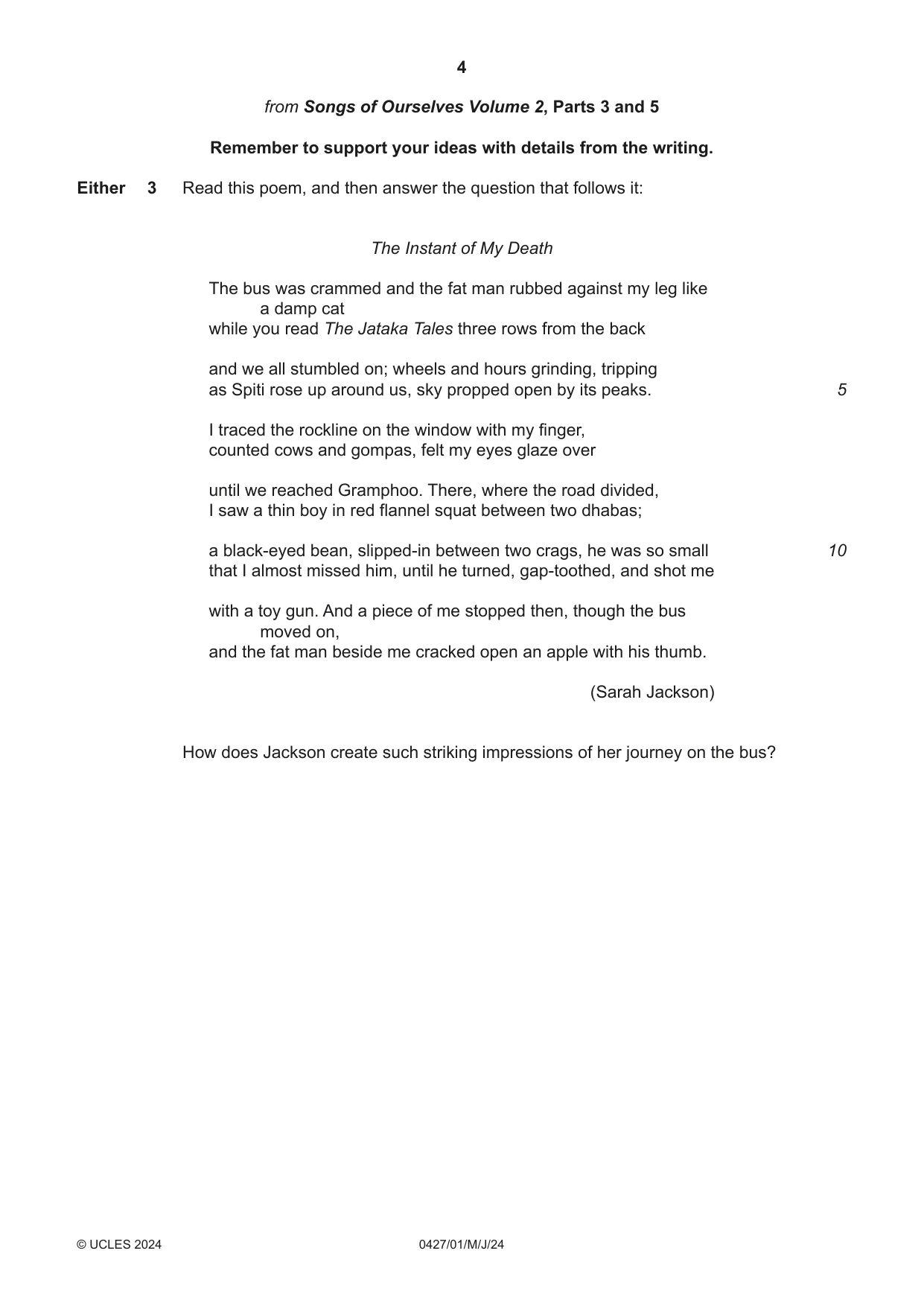 Cambridge IGCSE English - Literature (BES) 0427 2024 May/June Paper 1 · Variant 0 question paper, page 4 of 16