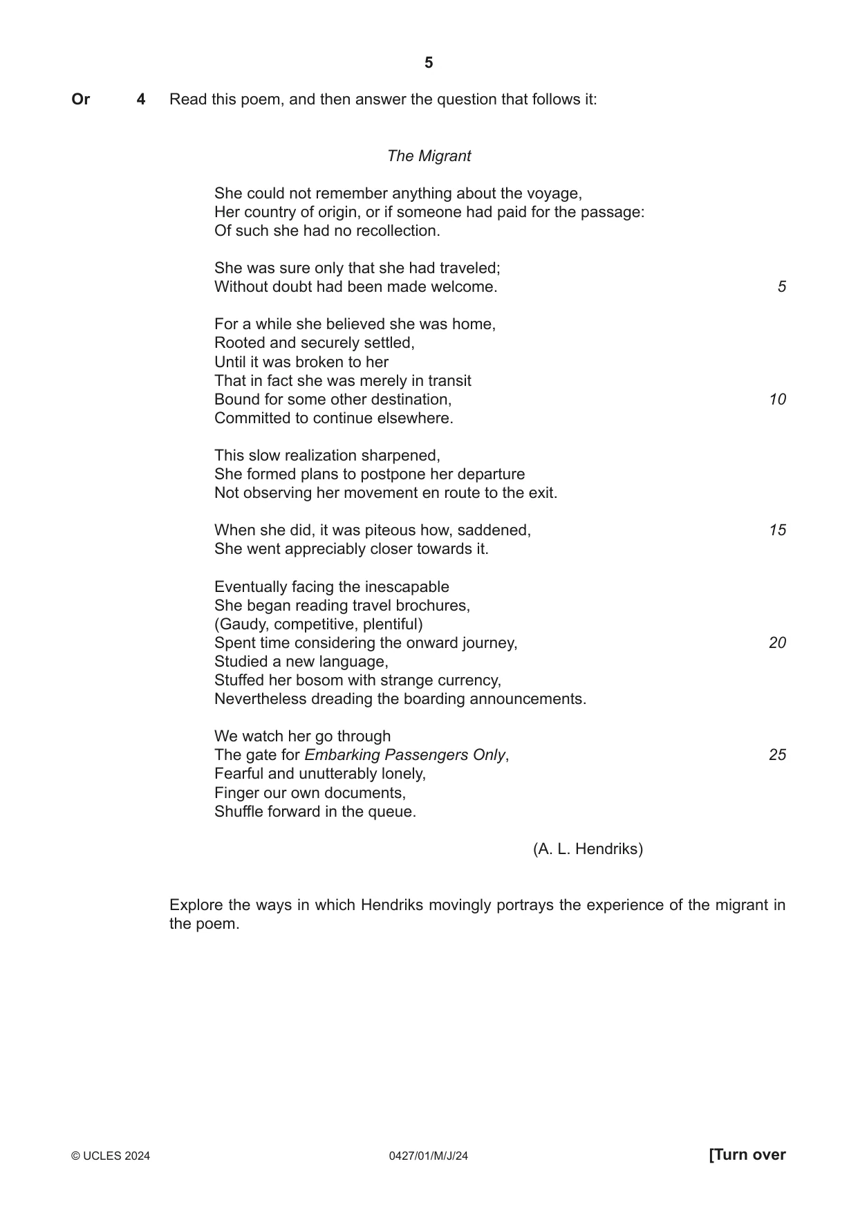 Cambridge IGCSE English - Literature (BES) 0427 2024 May/June Paper 1 · Variant 0 question paper, page 5 of 16