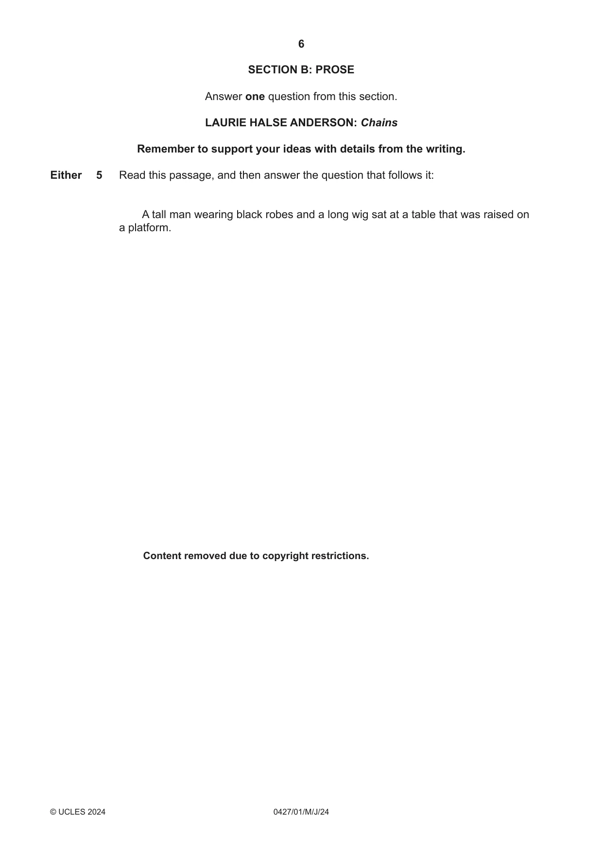 Cambridge IGCSE English - Literature (BES) 0427 2024 May/June Paper 1 · Variant 0 question paper, page 6 of 16