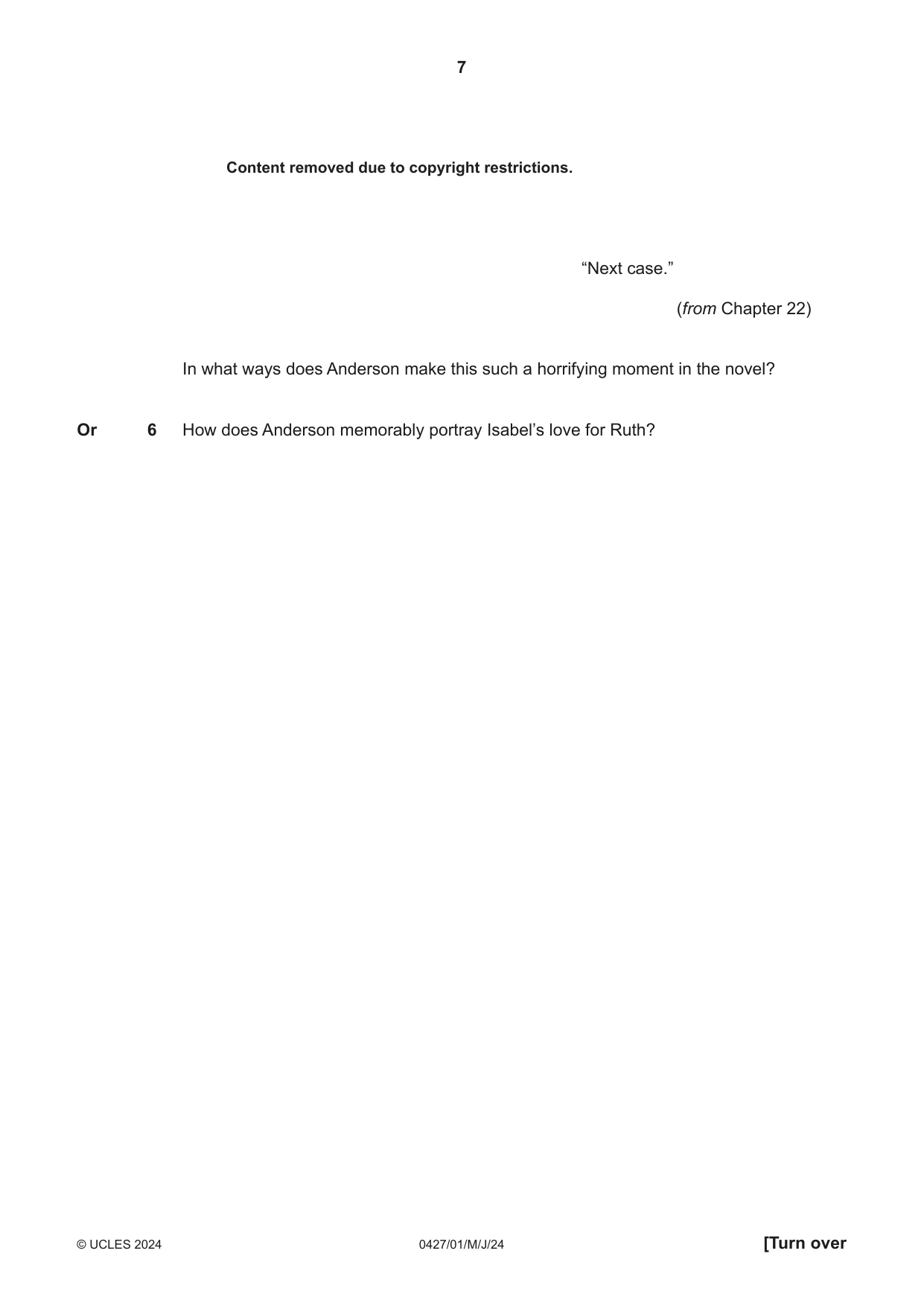Cambridge IGCSE English - Literature (BES) 0427 2024 May/June Paper 1 · Variant 0 question paper, page 7 of 16