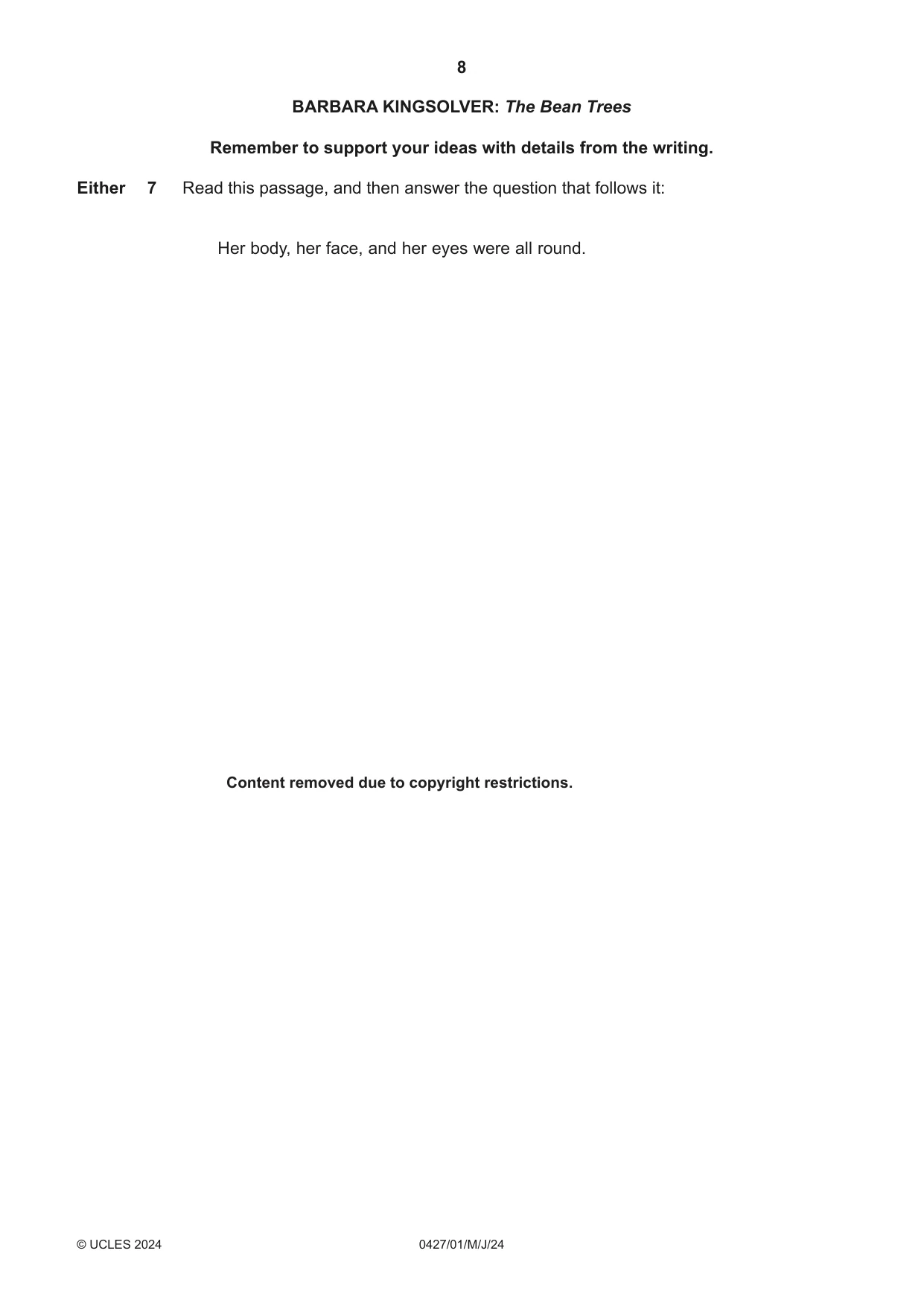 Cambridge IGCSE English - Literature (BES) 0427 2024 May/June Paper 1 · Variant 0 question paper, page 8 of 16