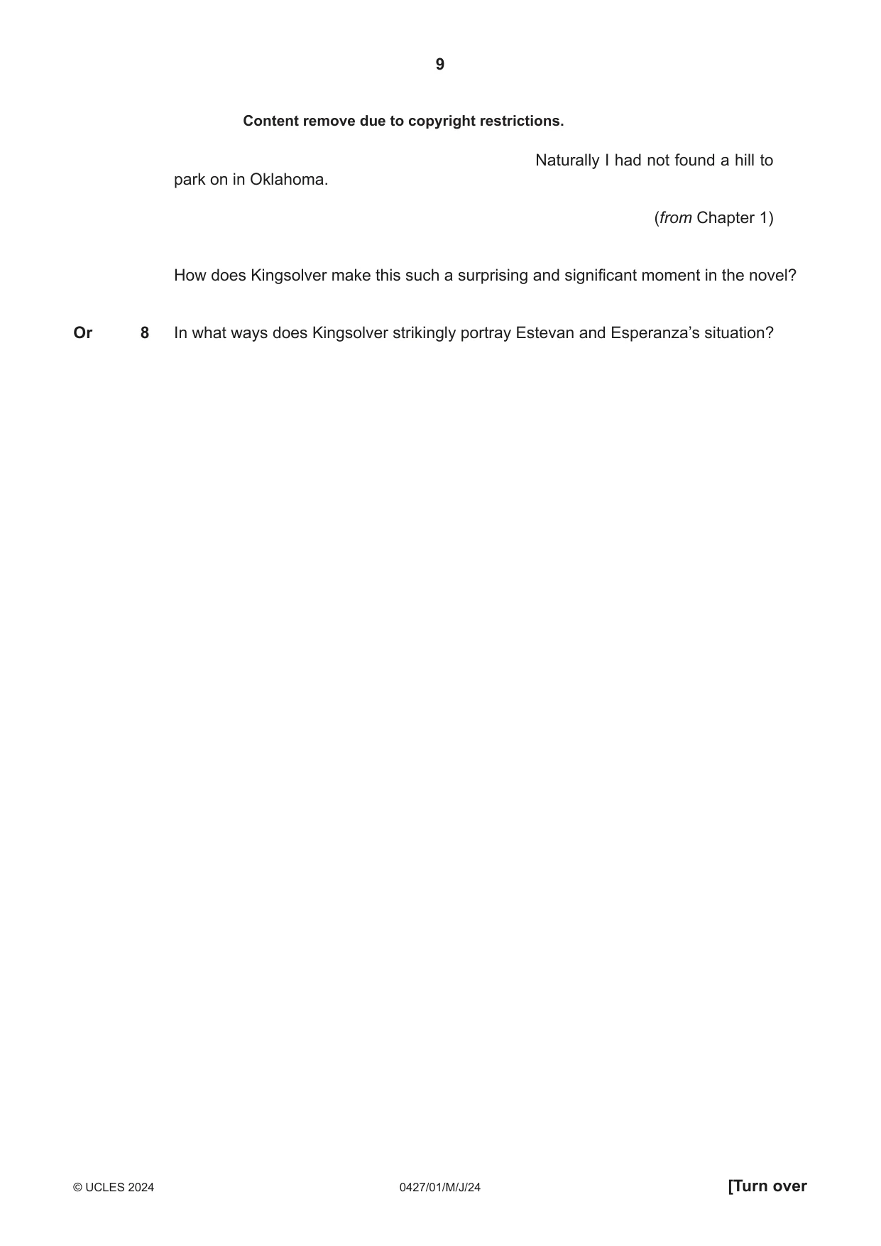 Cambridge IGCSE English - Literature (BES) 0427 2024 May/June Paper 1 · Variant 0 question paper, page 9 of 16