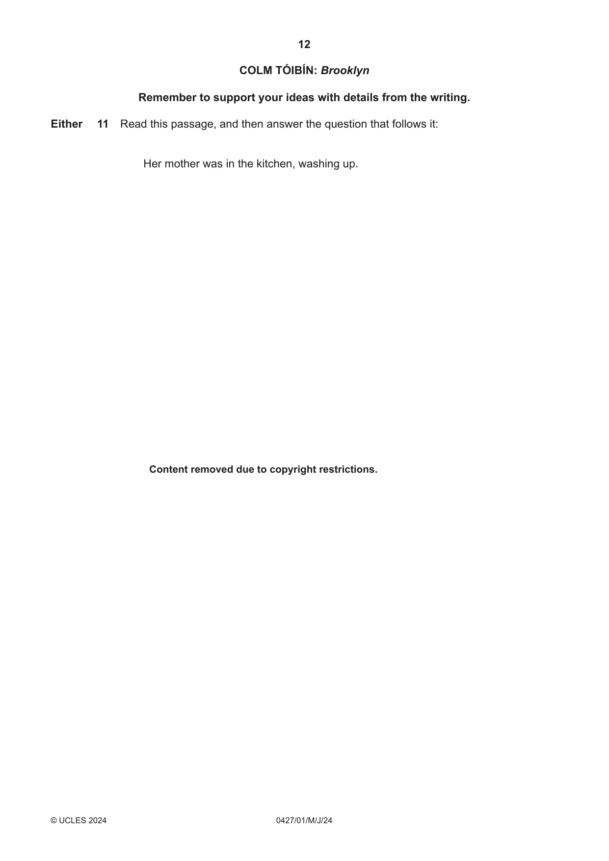 Cambridge IGCSE English - Literature (BES) 0427 2024 May/June Paper 1 · Variant 0 question paper, page 12 of 16