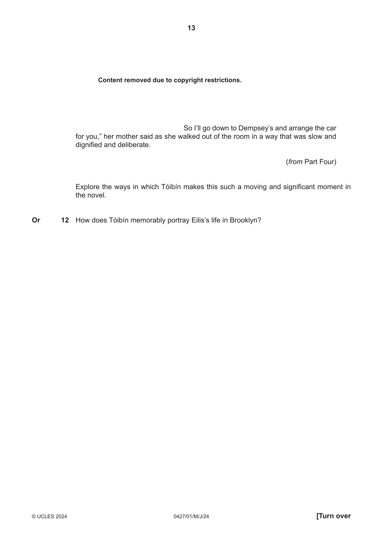 Cambridge IGCSE English - Literature (BES) 0427 2024 May/June Paper 1 · Variant 0 question paper, page 13 of 16