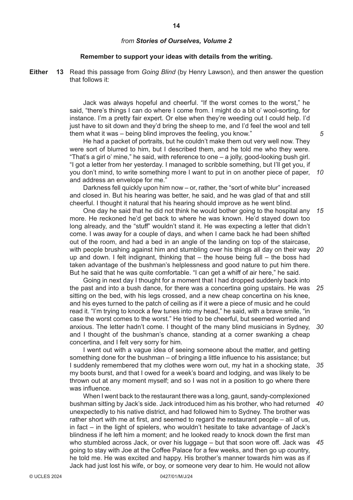 Cambridge IGCSE English - Literature (BES) 0427 2024 May/June Paper 1 · Variant 0 question paper, page 14 of 16