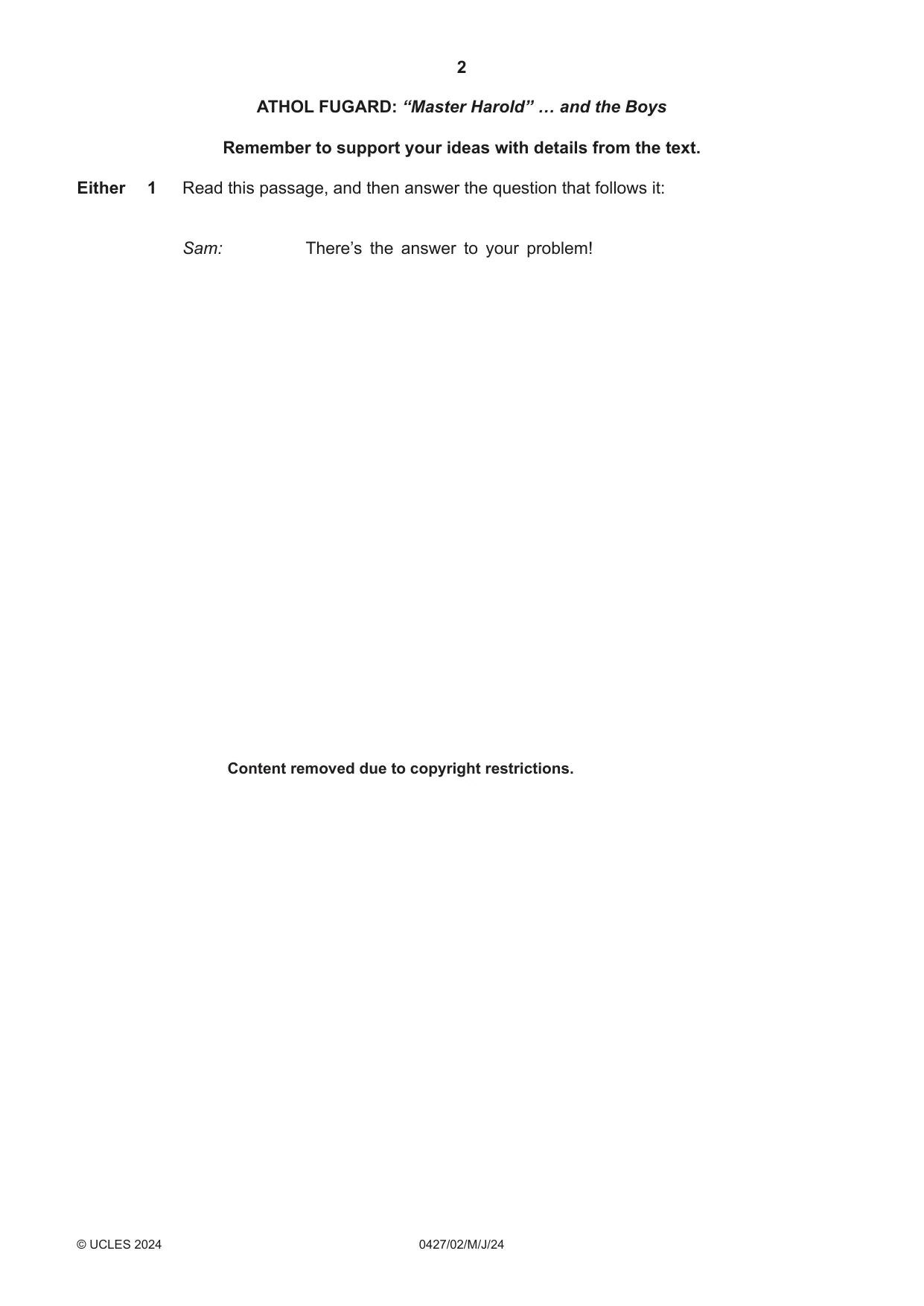 Cambridge IGCSE English - Literature (BES) 0427 2024 May/June Paper 2 · Variant 0 question paper, page 2 of 8