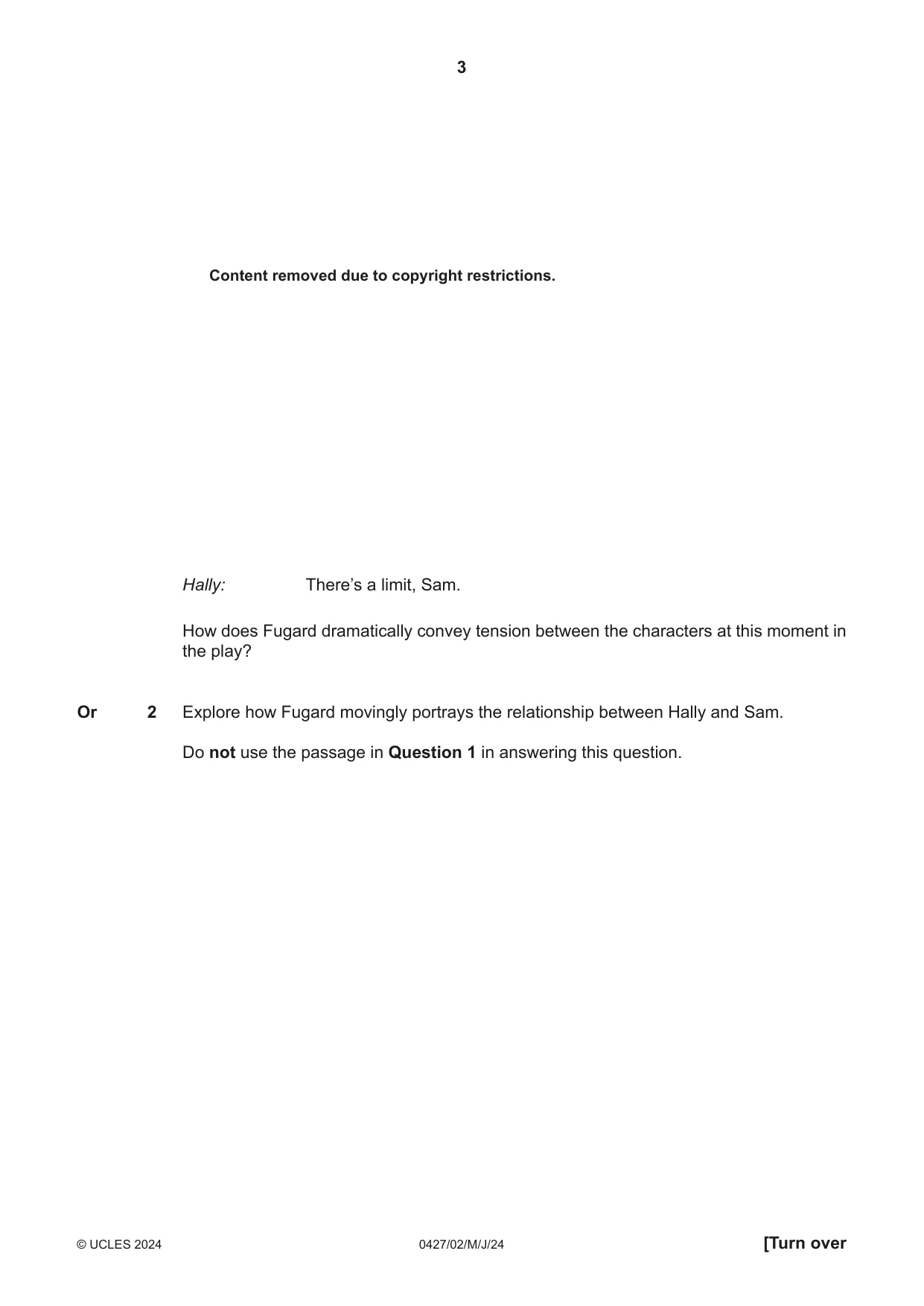 Cambridge IGCSE English - Literature (BES) 0427 2024 May/June Paper 2 · Variant 0 question paper, page 3 of 8