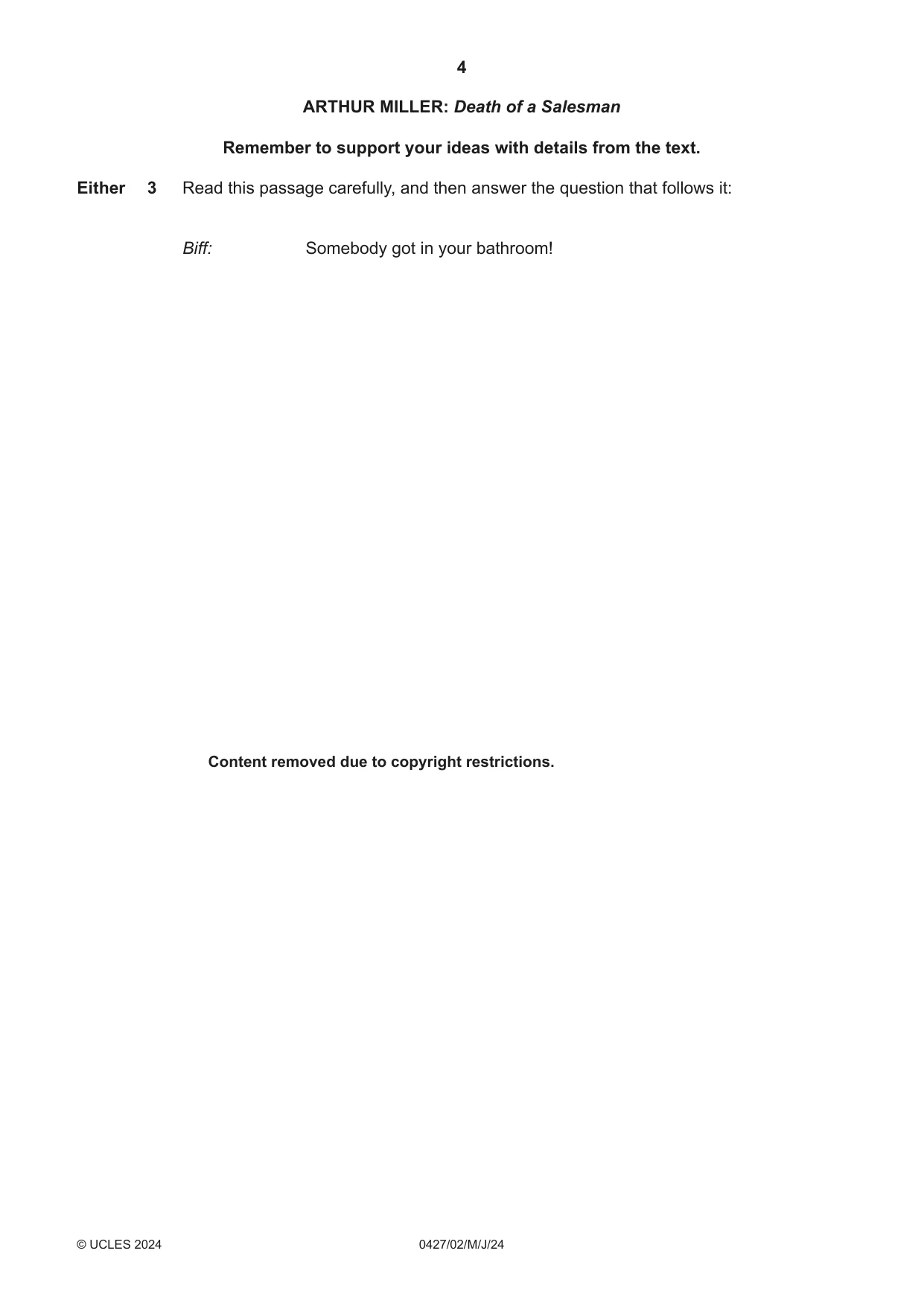 Cambridge IGCSE English - Literature (BES) 0427 2024 May/June Paper 2 · Variant 0 question paper, page 4 of 8