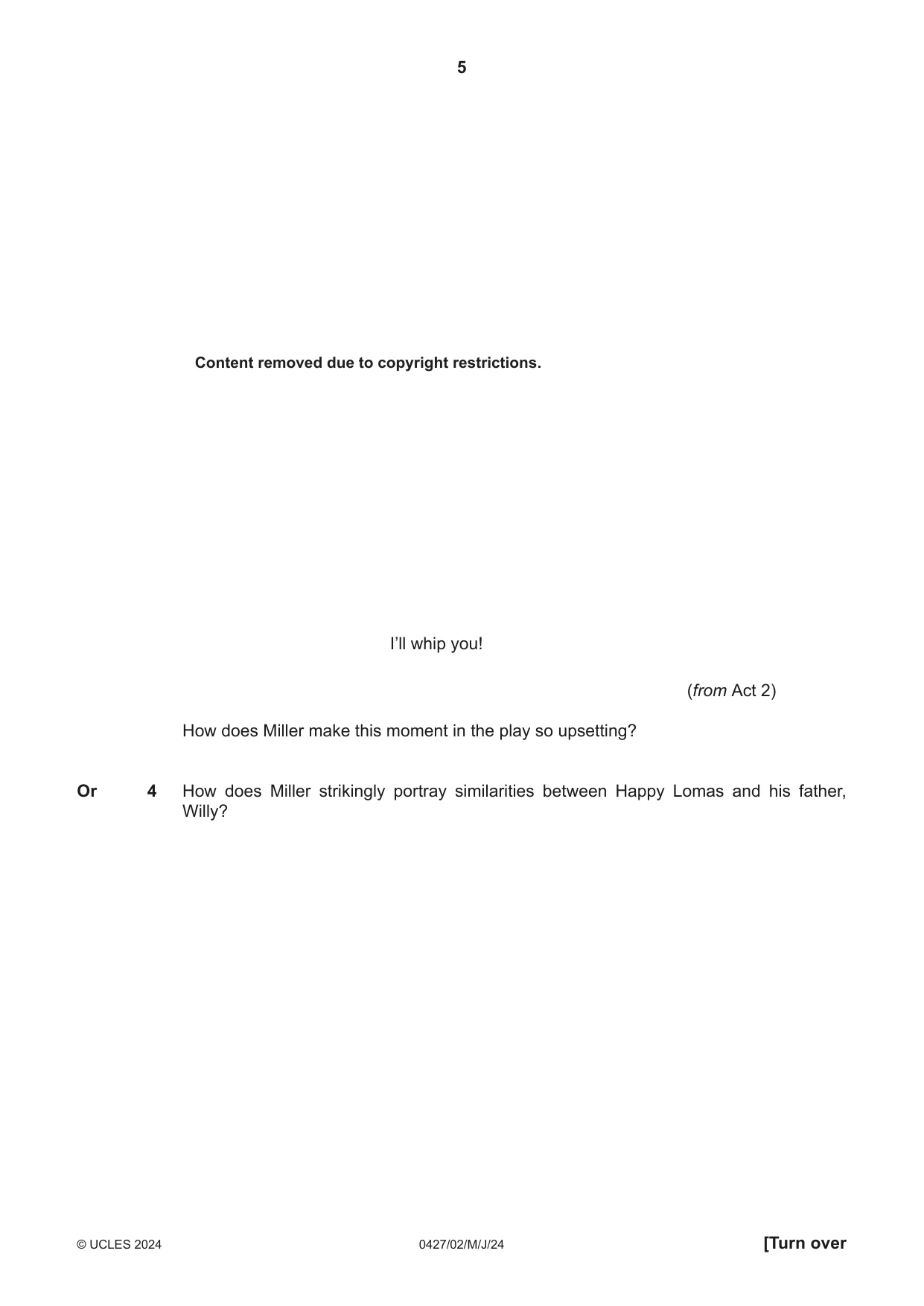 Cambridge IGCSE English - Literature (BES) 0427 2024 May/June Paper 2 · Variant 0 question paper, page 5 of 8