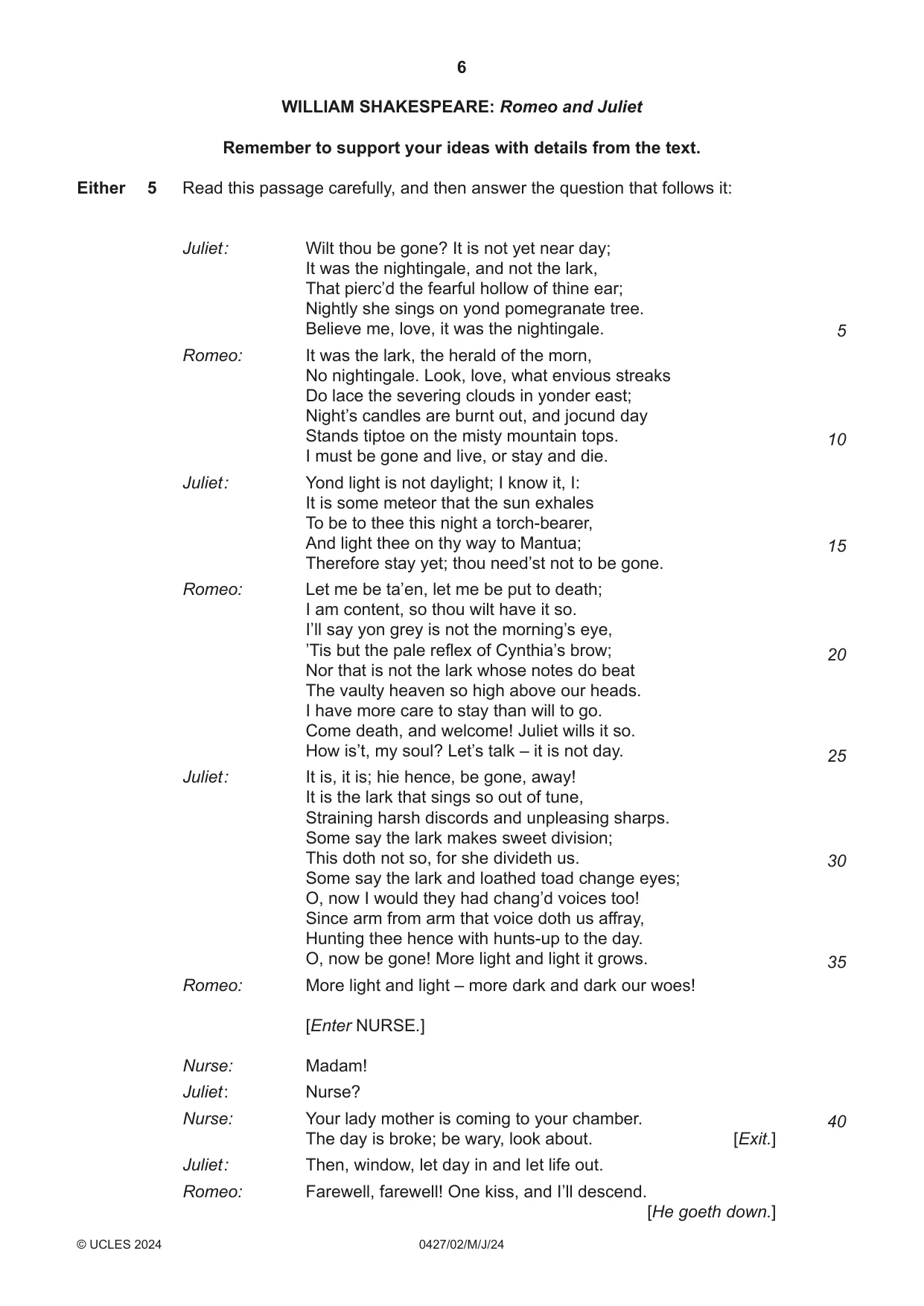 Cambridge IGCSE English - Literature (BES) 0427 2024 May/June Paper 2 · Variant 0 question paper, page 6 of 8