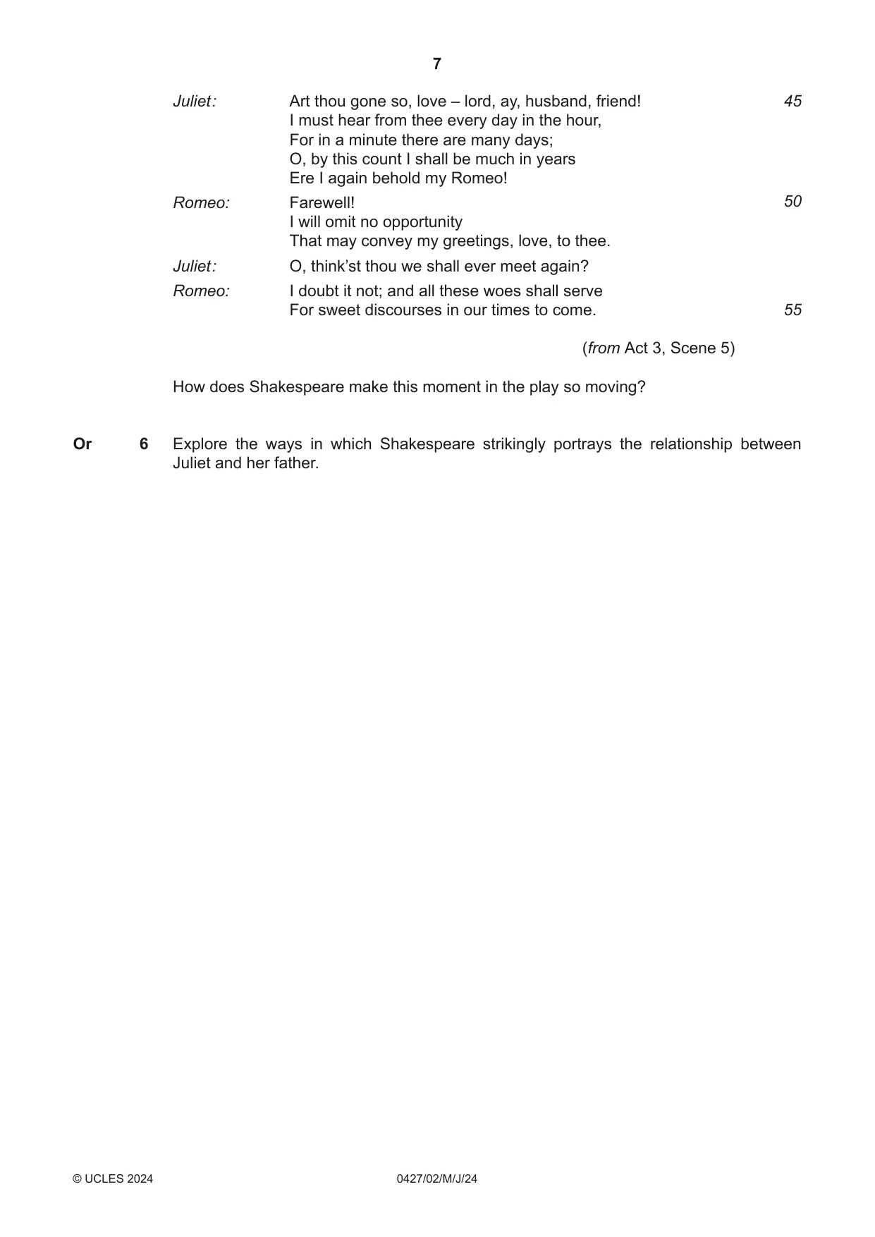 Cambridge IGCSE English - Literature (BES) 0427 2024 May/June Paper 2 · Variant 0 question paper, page 7 of 8