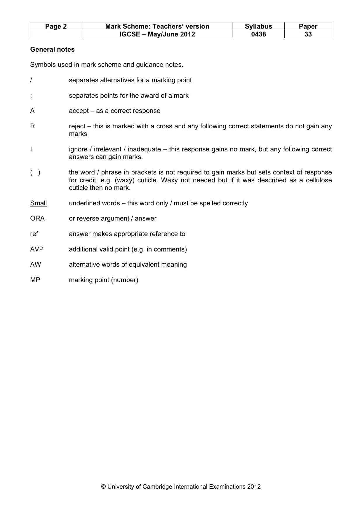 Mark scheme, page 2 of 10