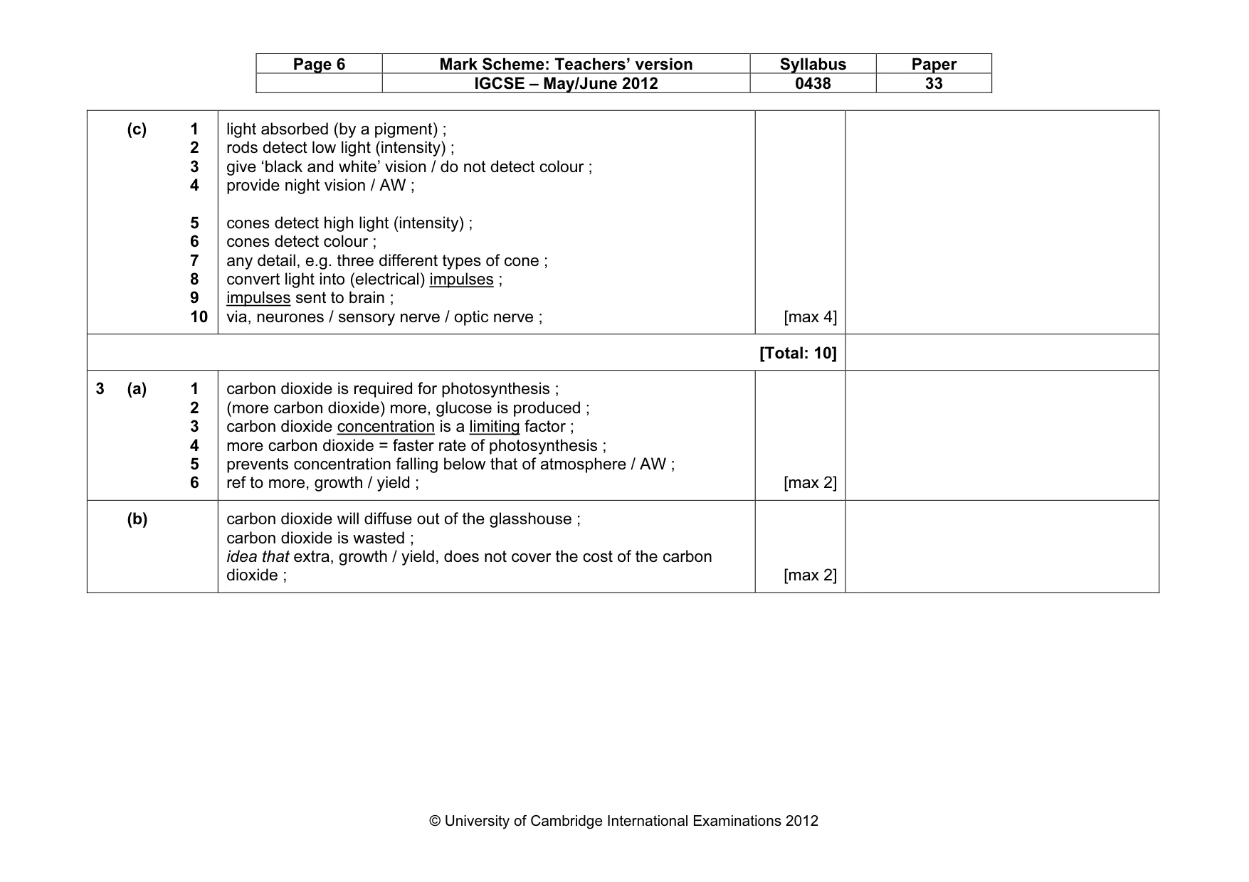 Mark scheme, page 6 of 10