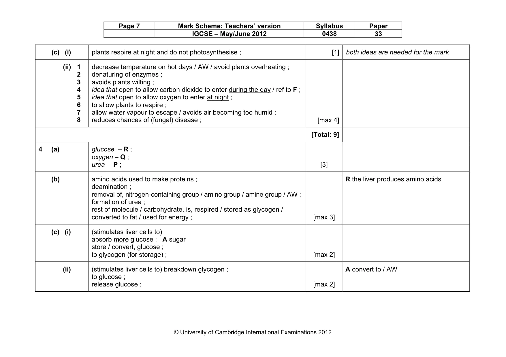 Mark scheme, page 7 of 10