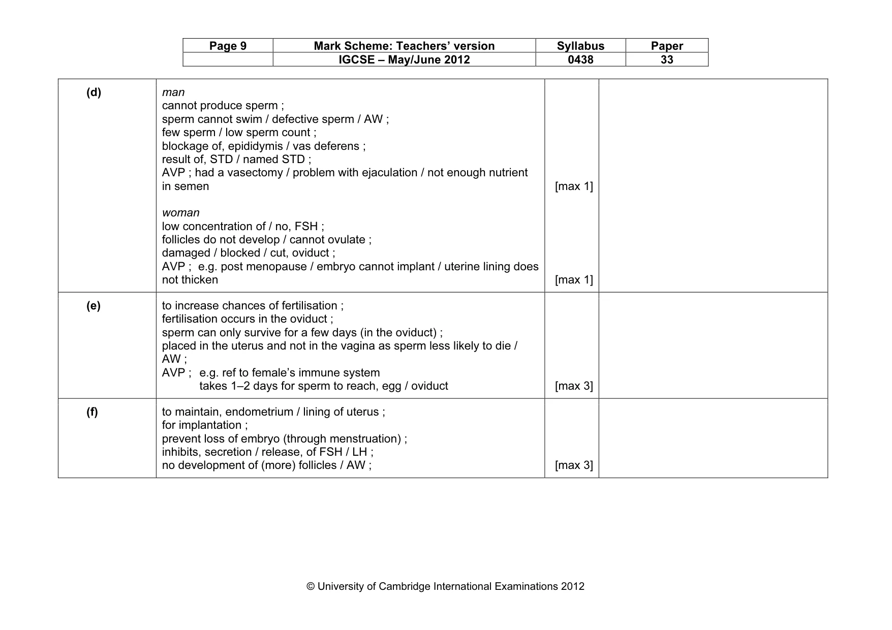 Mark scheme, page 9 of 10