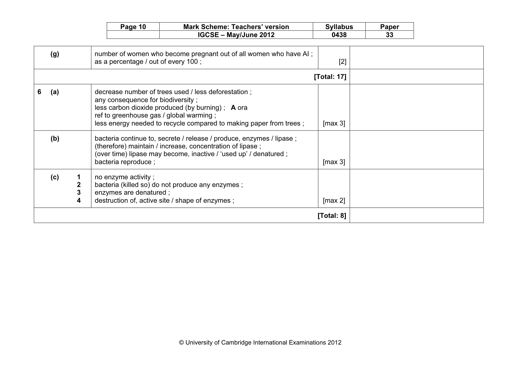 Mark scheme, page 10 of 10