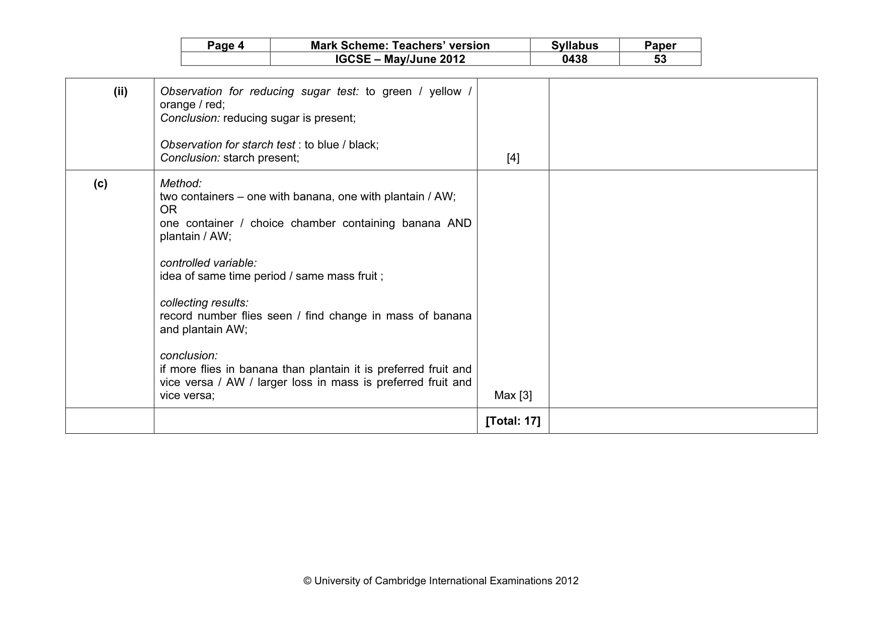 Mark scheme, page 4 of 5