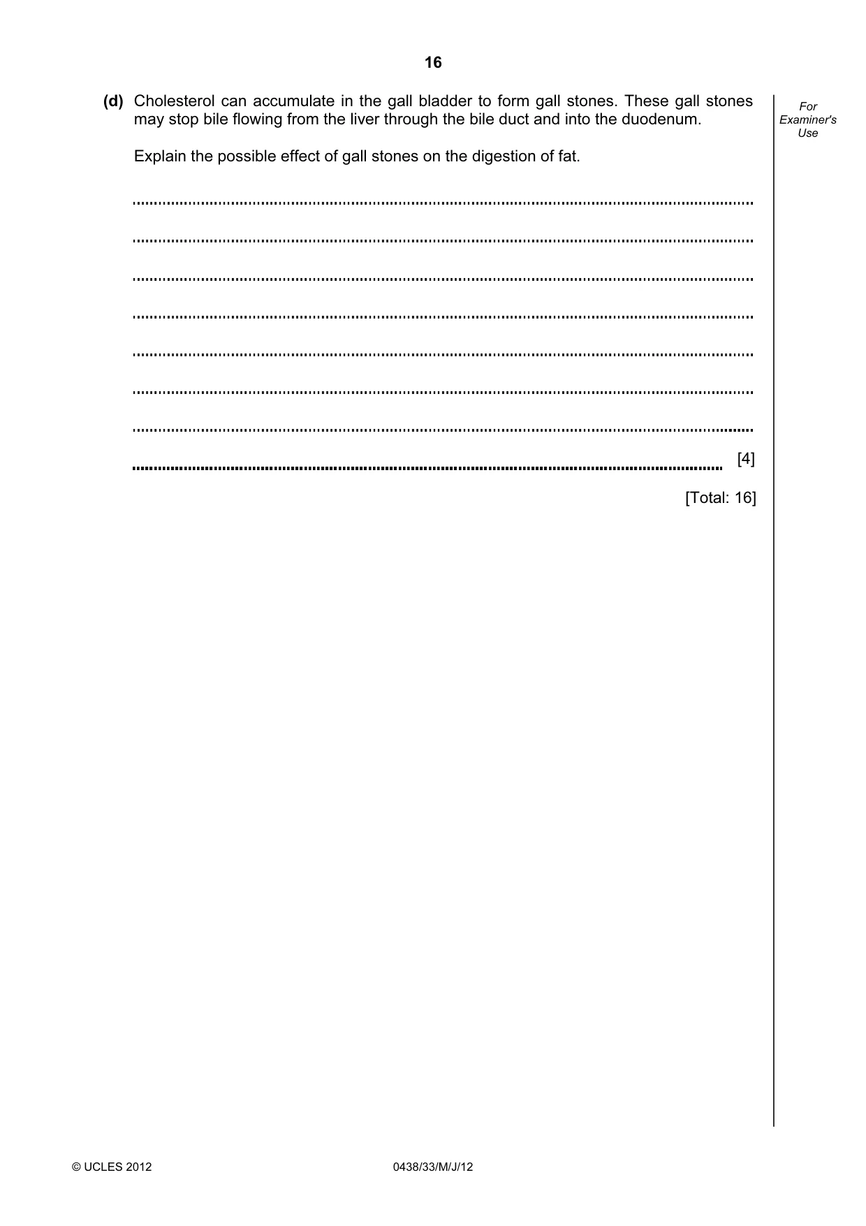 Cambridge IGCSE Biology (BES) 0438 2012 May/June Paper 3 · Variant 3 question paper, page 16 of 24