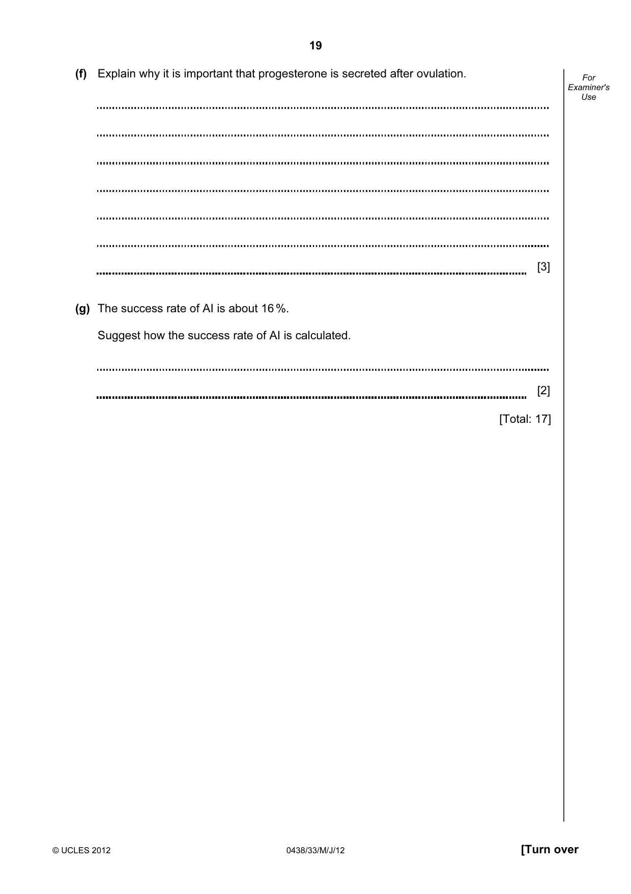 Cambridge IGCSE Biology (BES) 0438 2012 May/June Paper 3 · Variant 3 question paper, page 19 of 24
