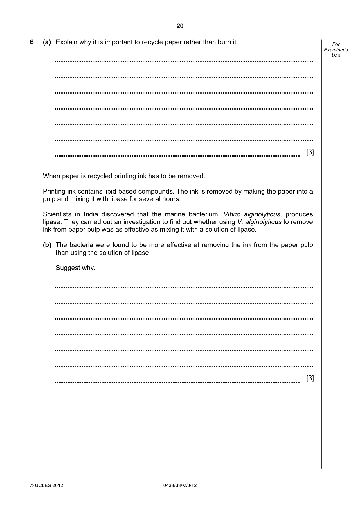 Cambridge IGCSE Biology (BES) 0438 2012 May/June Paper 3 · Variant 3 question paper, page 20 of 24