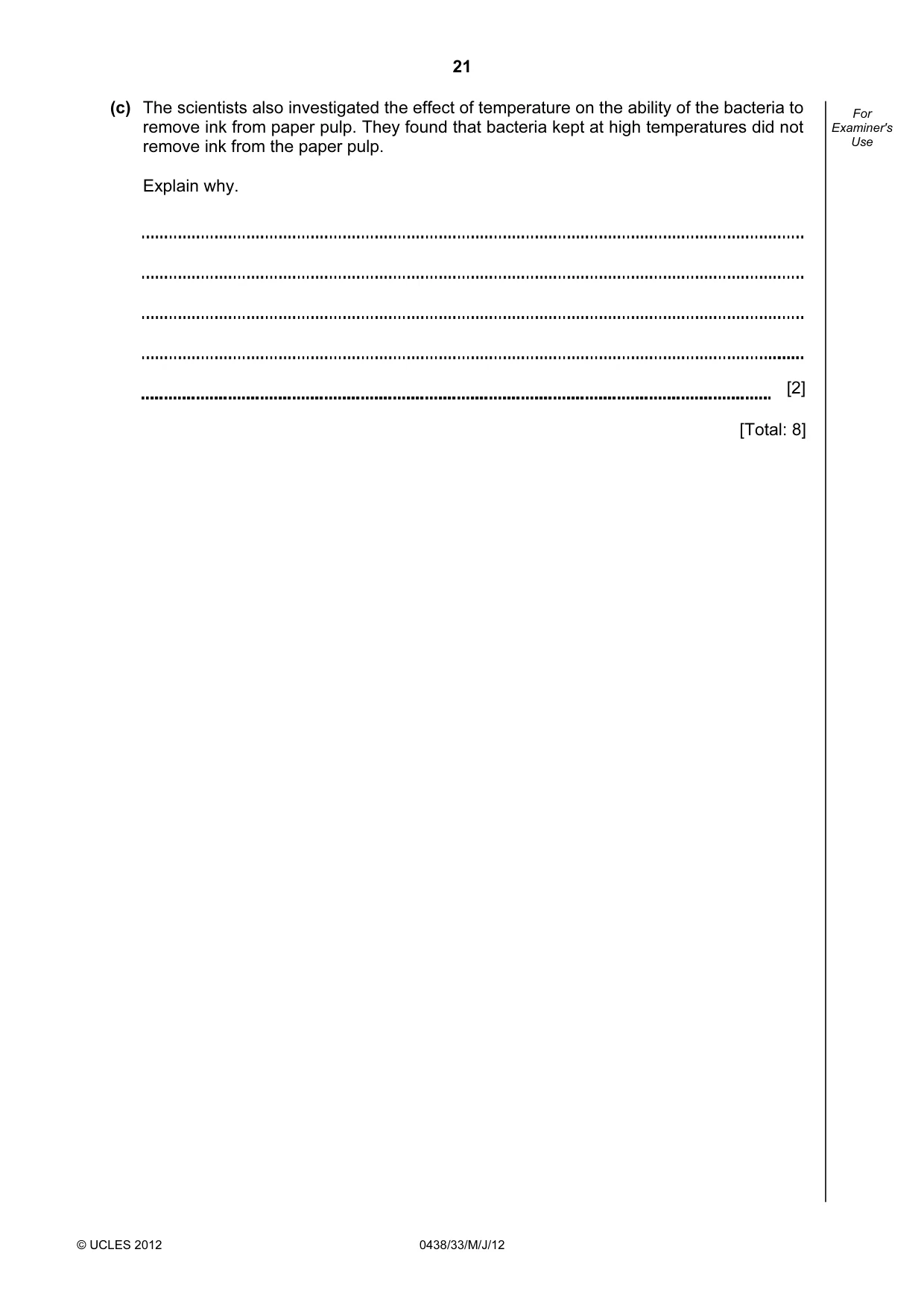Cambridge IGCSE Biology (BES) 0438 2012 May/June Paper 3 · Variant 3 question paper, page 21 of 24
